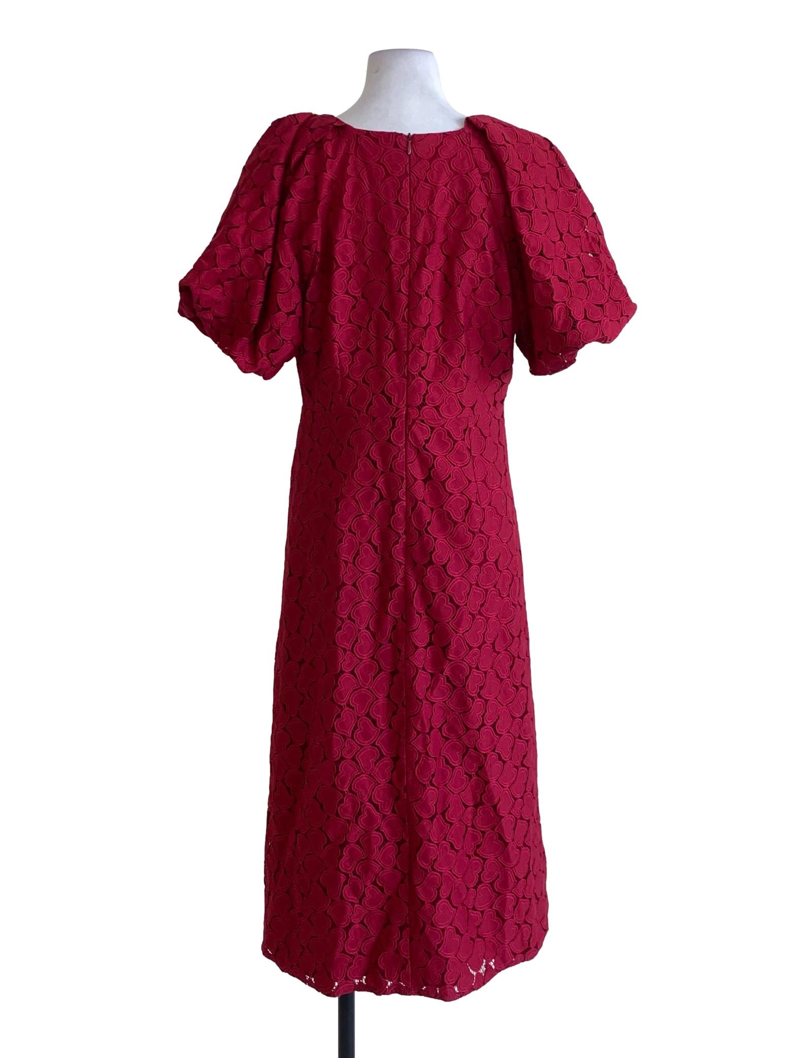 Ruby Red Heart Lace V-Neck Buttoned Down A-Line Dress