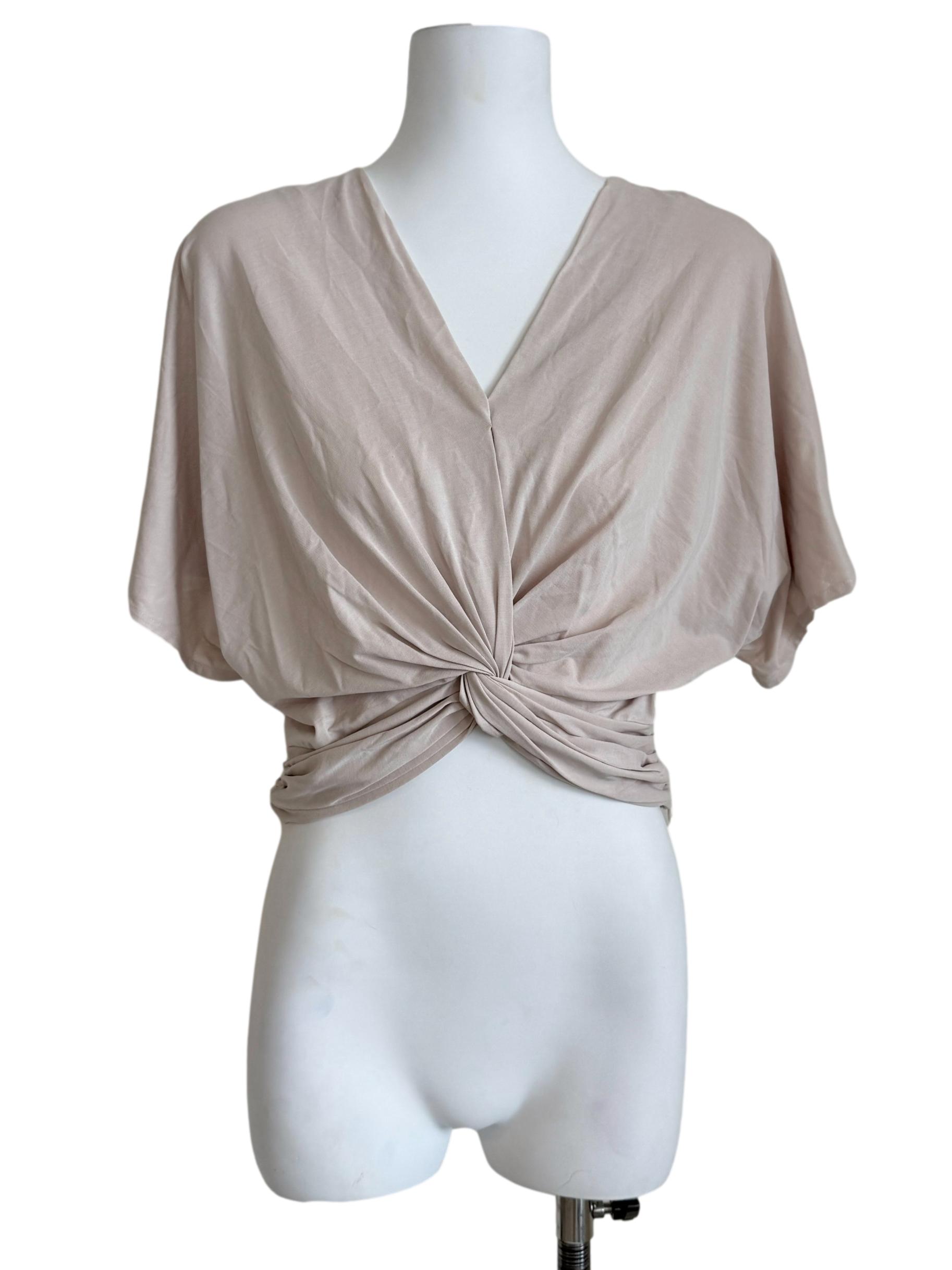 Ivory Beige V-Neck Batwing Top