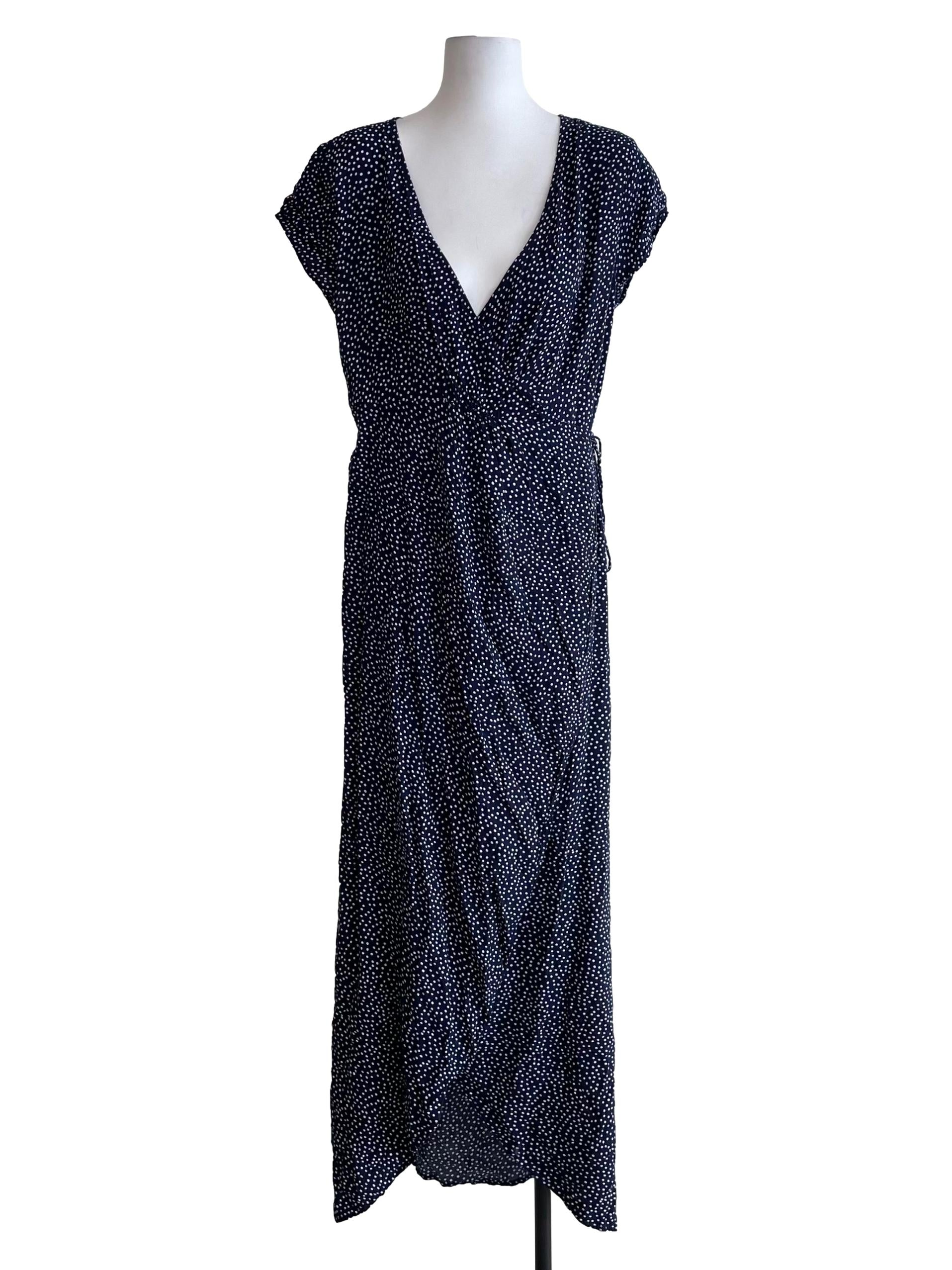 Navy Blue Dots Wrap Dress