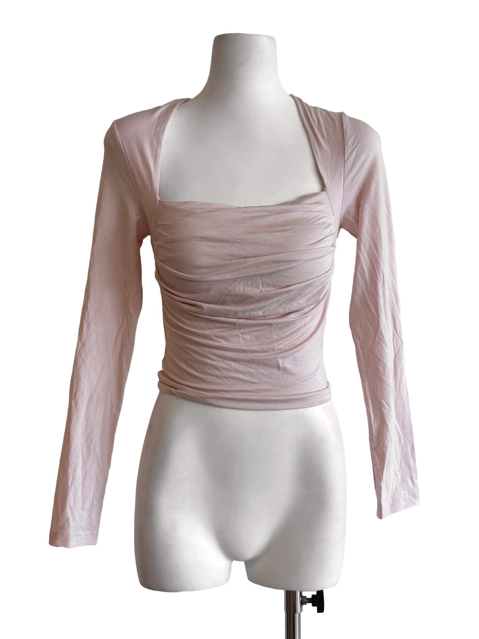 Baby Pink Fitted Long Sleeve Top