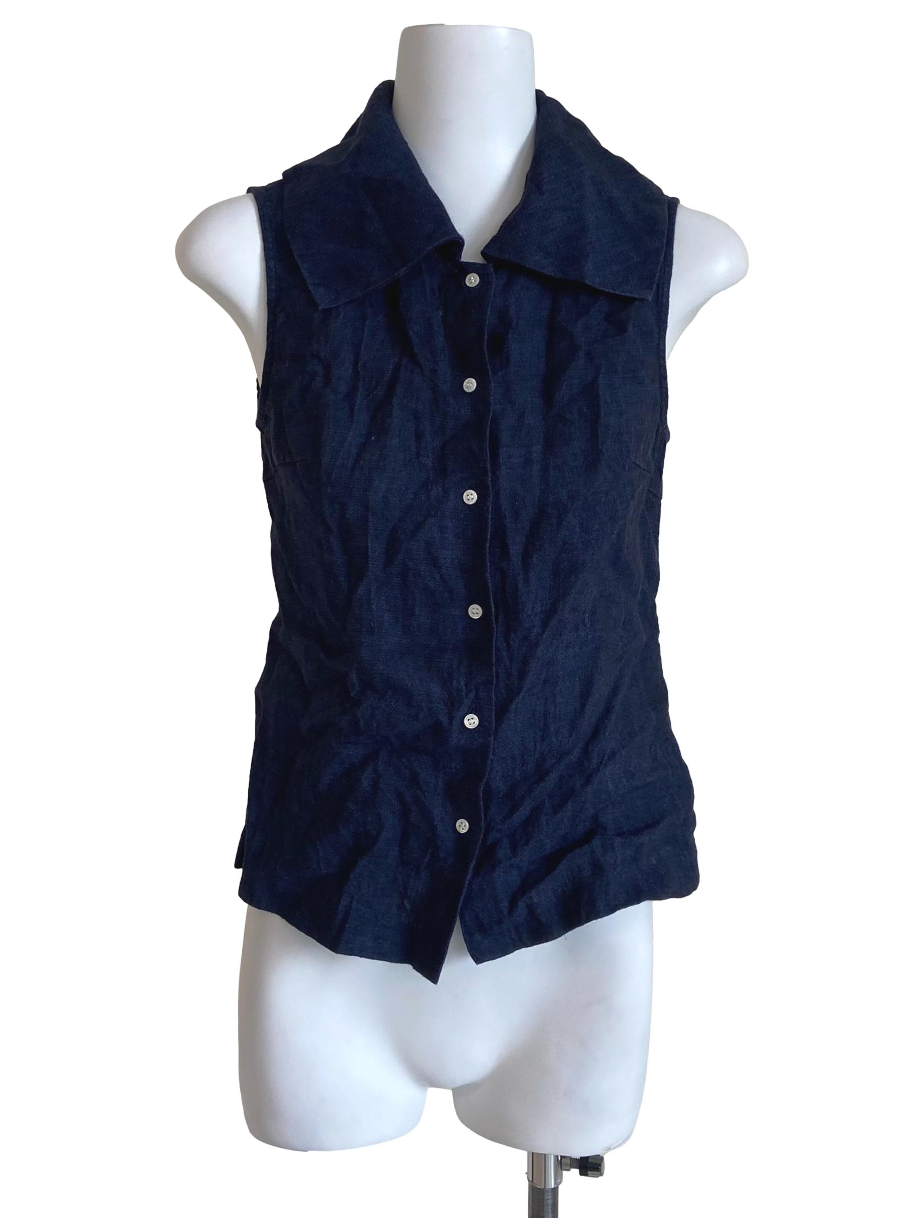 Denim Blue Sleeveless Button Down Top STH