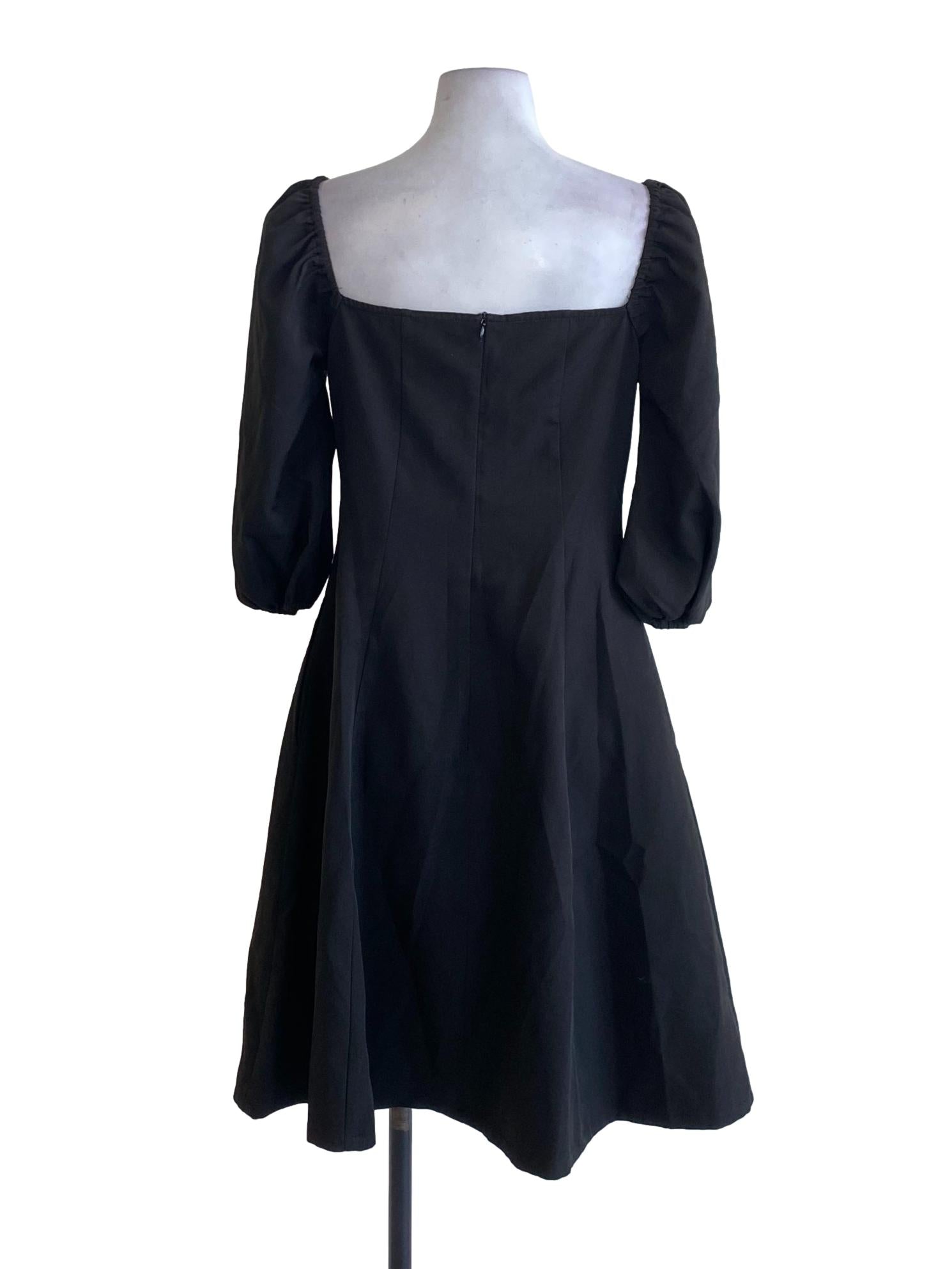 Coal Black Square Neck Buttoned Down A-Line Dress