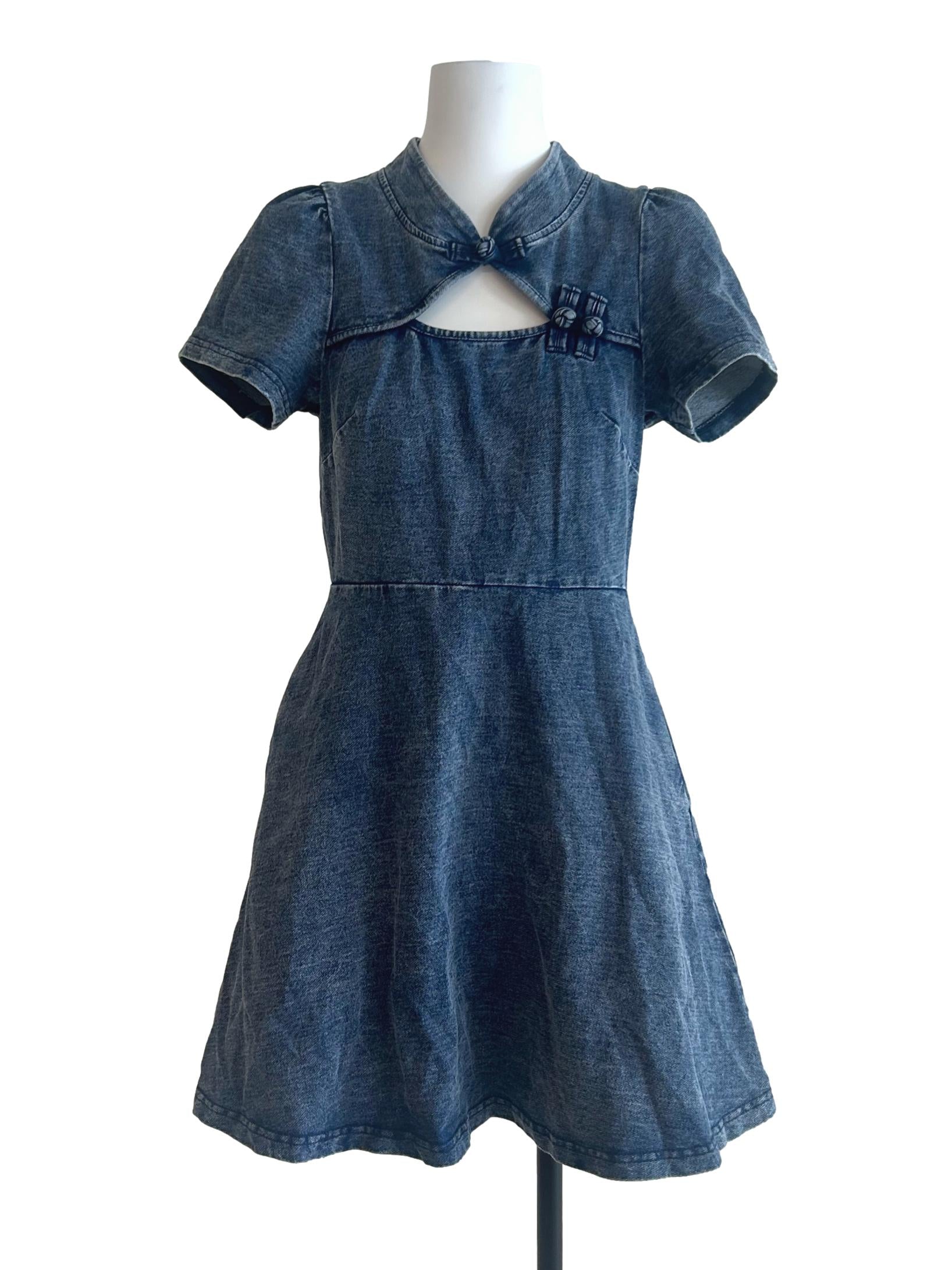 Medium Blue Denim Cheongsam Dress
