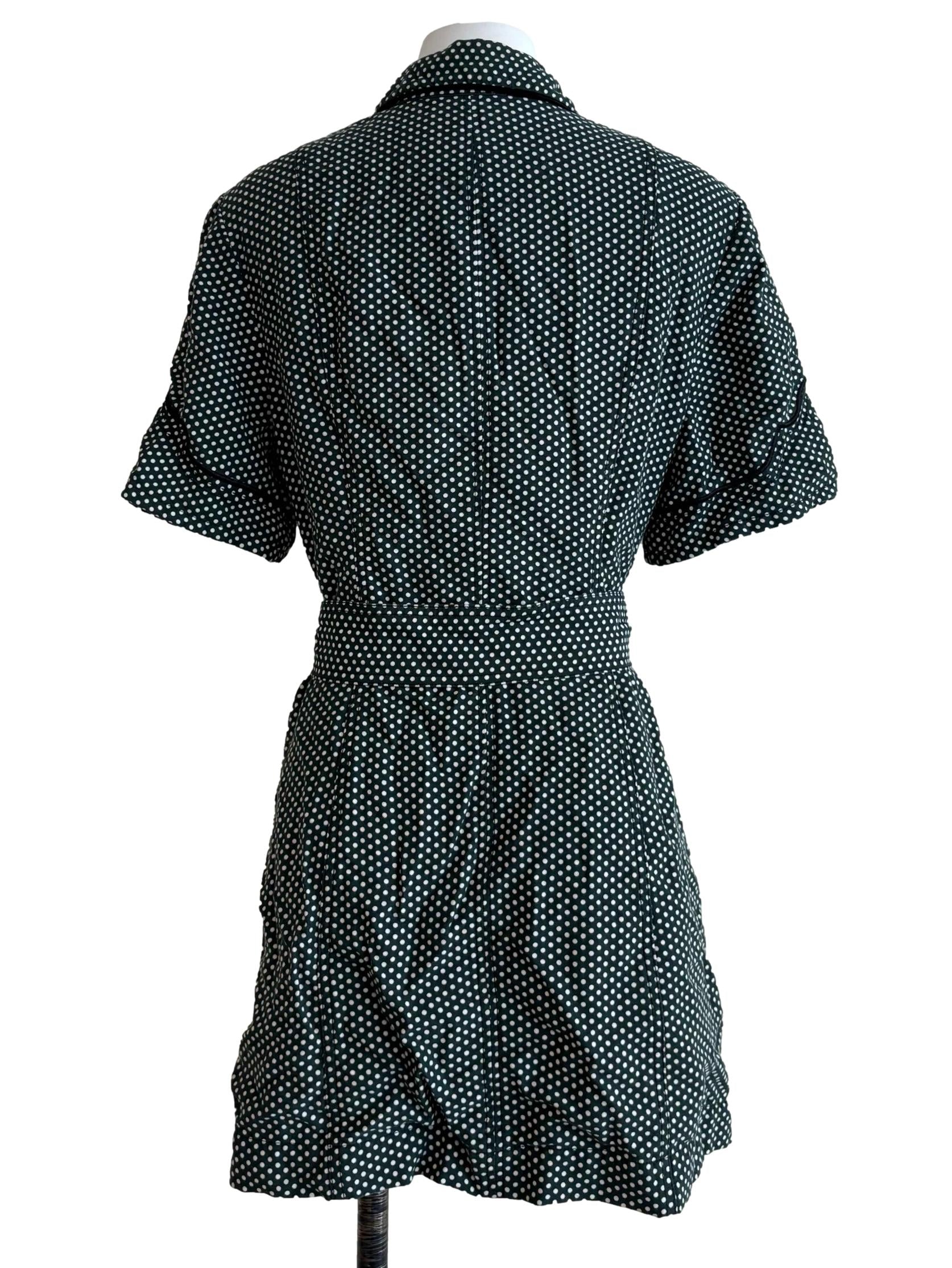 Hunter Green Polka Dot Buttoned Dress