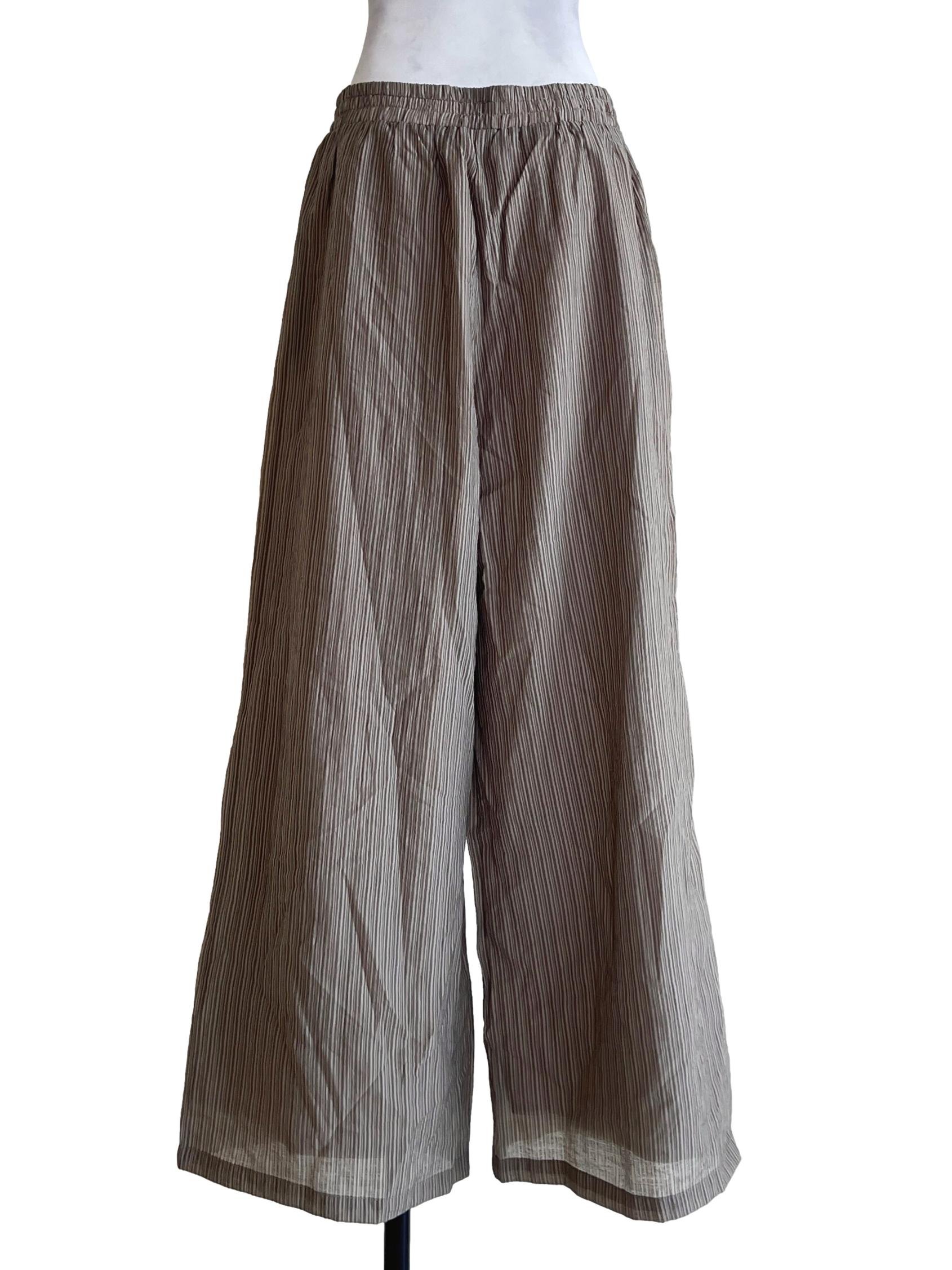 Olive Green Stripe Wide Leg Pants