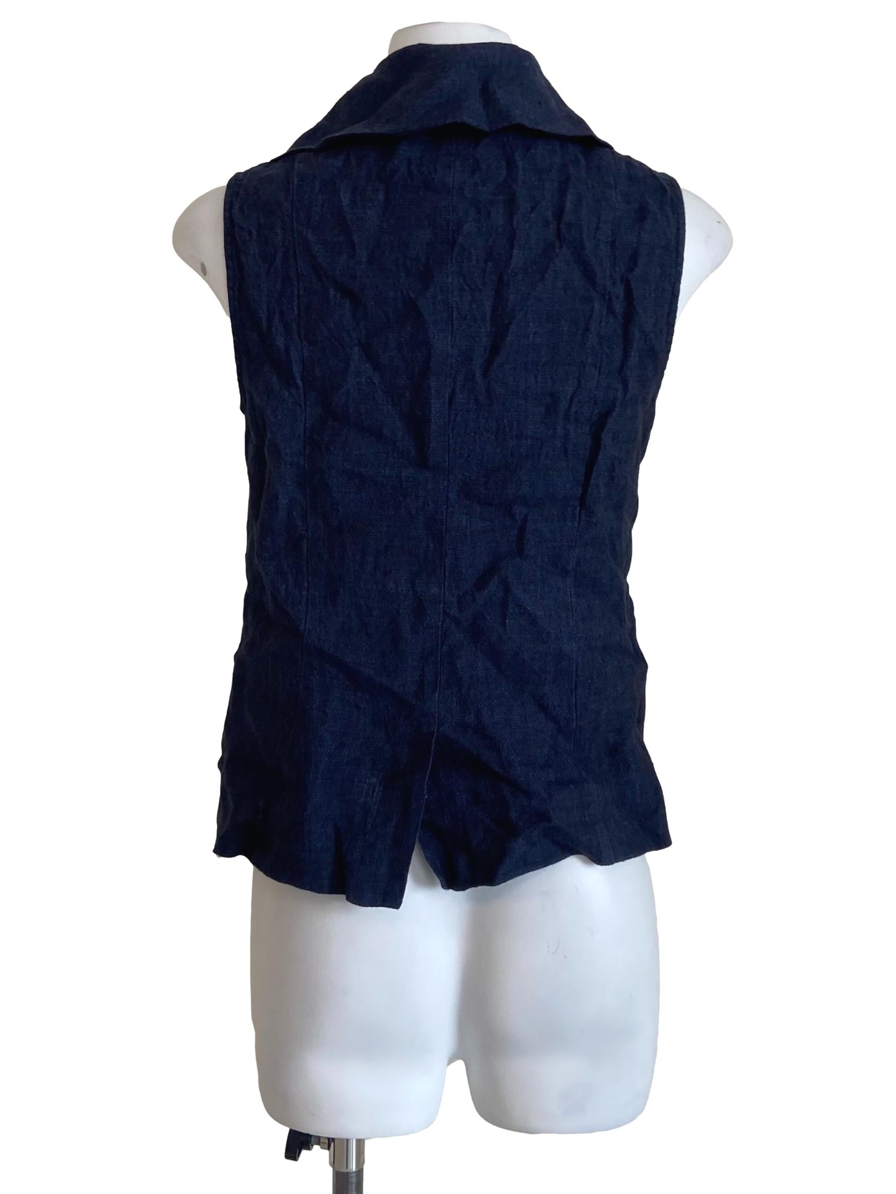 Denim Blue Sleeveless Button Down Top STH