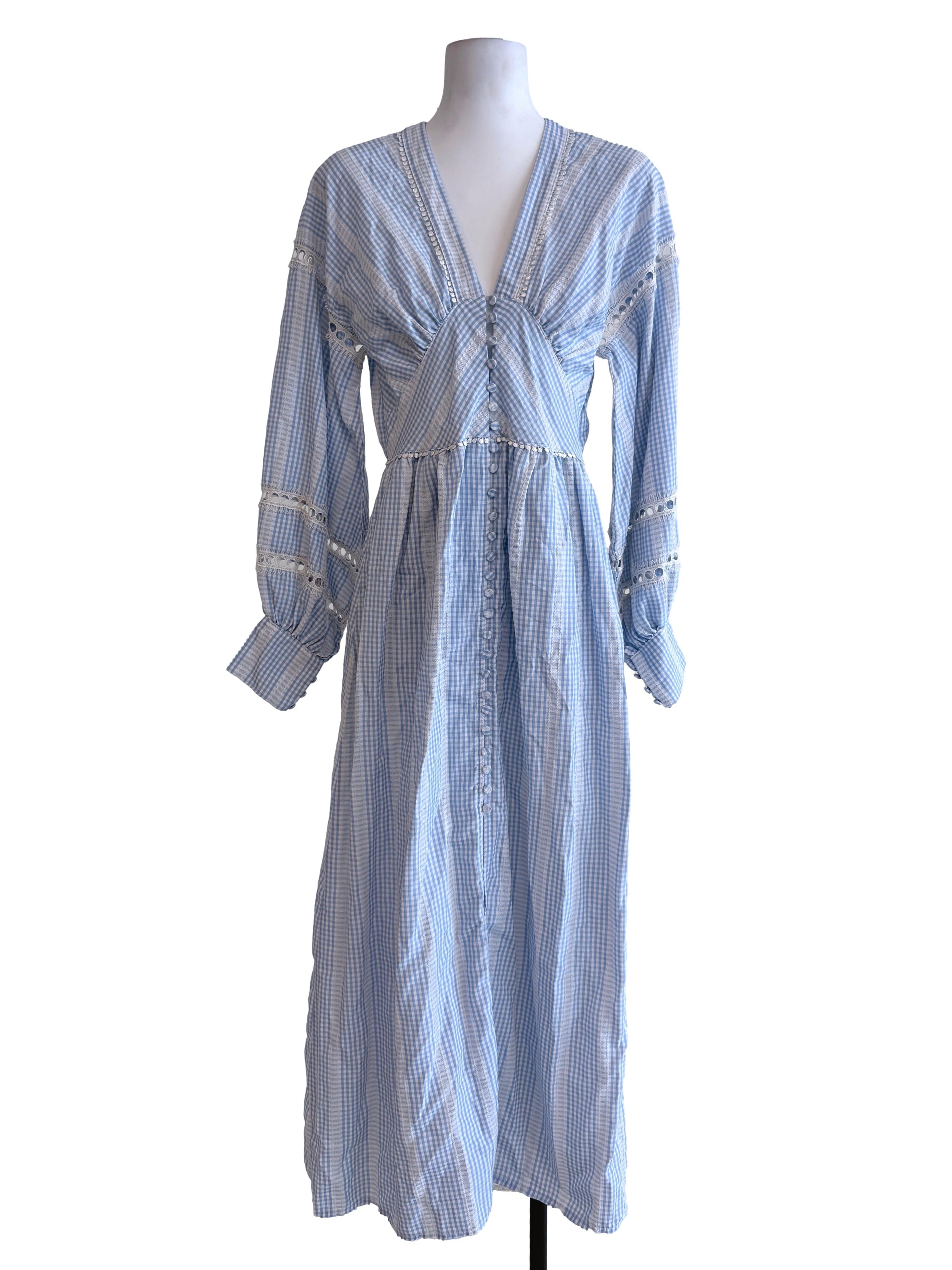 Light Blue Checked Long Sleeve Dress
