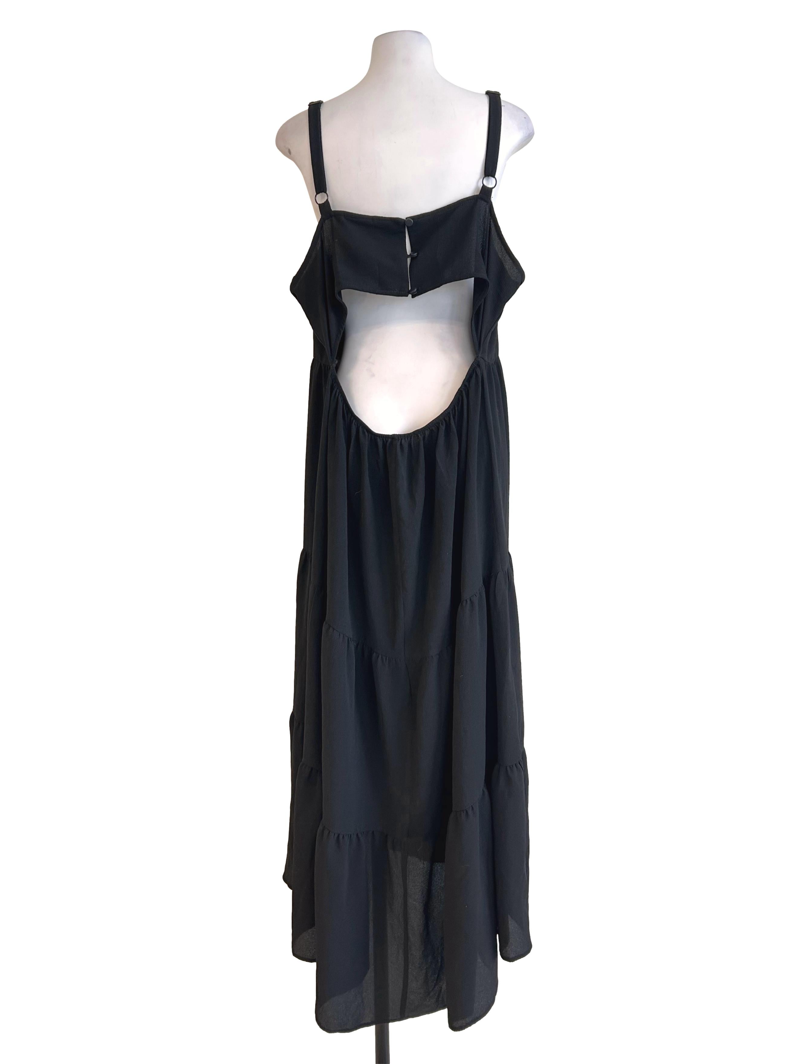 Black Square Neck Tiered Midi Dress