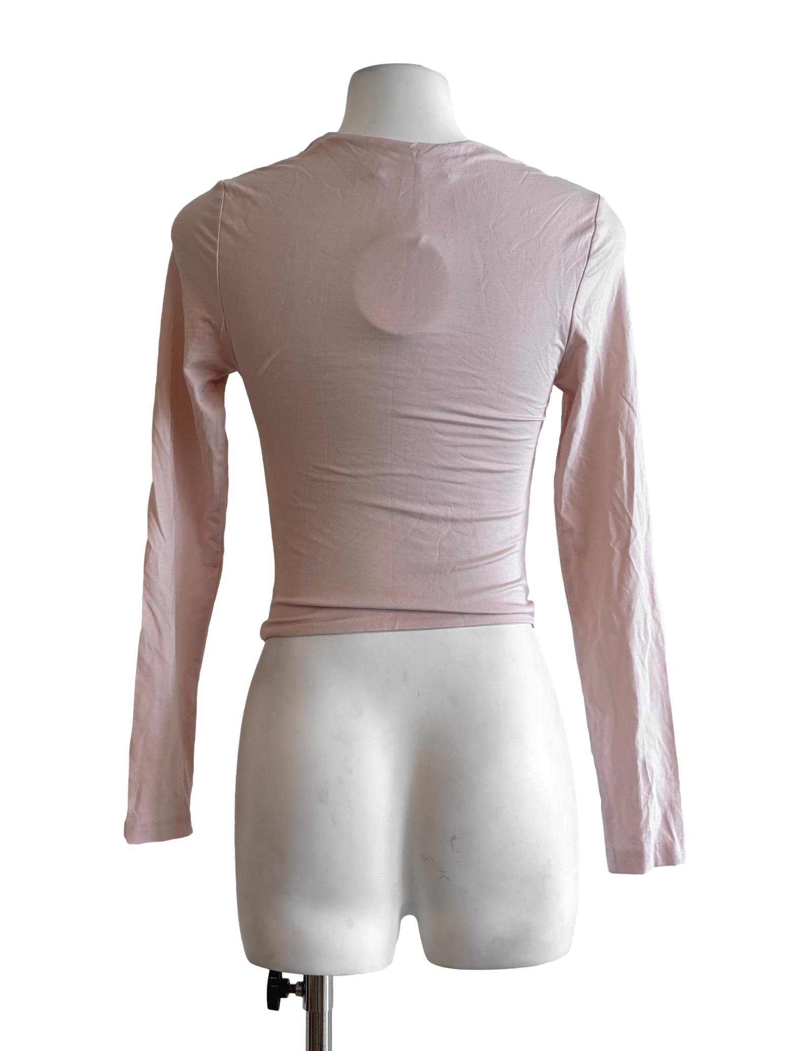 Baby Pink Fitted Long Sleeve Top