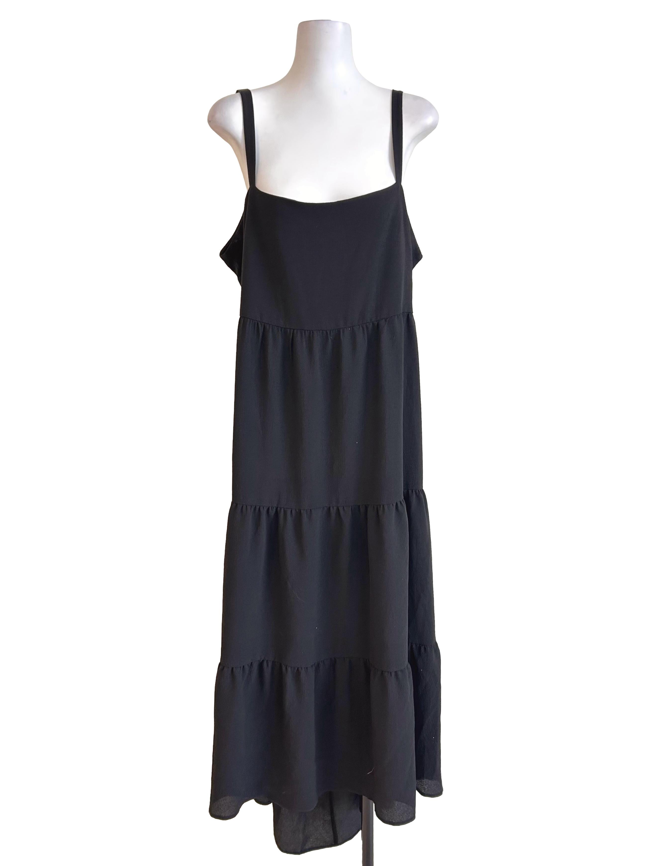 Black Square Neck Tiered Midi Dress