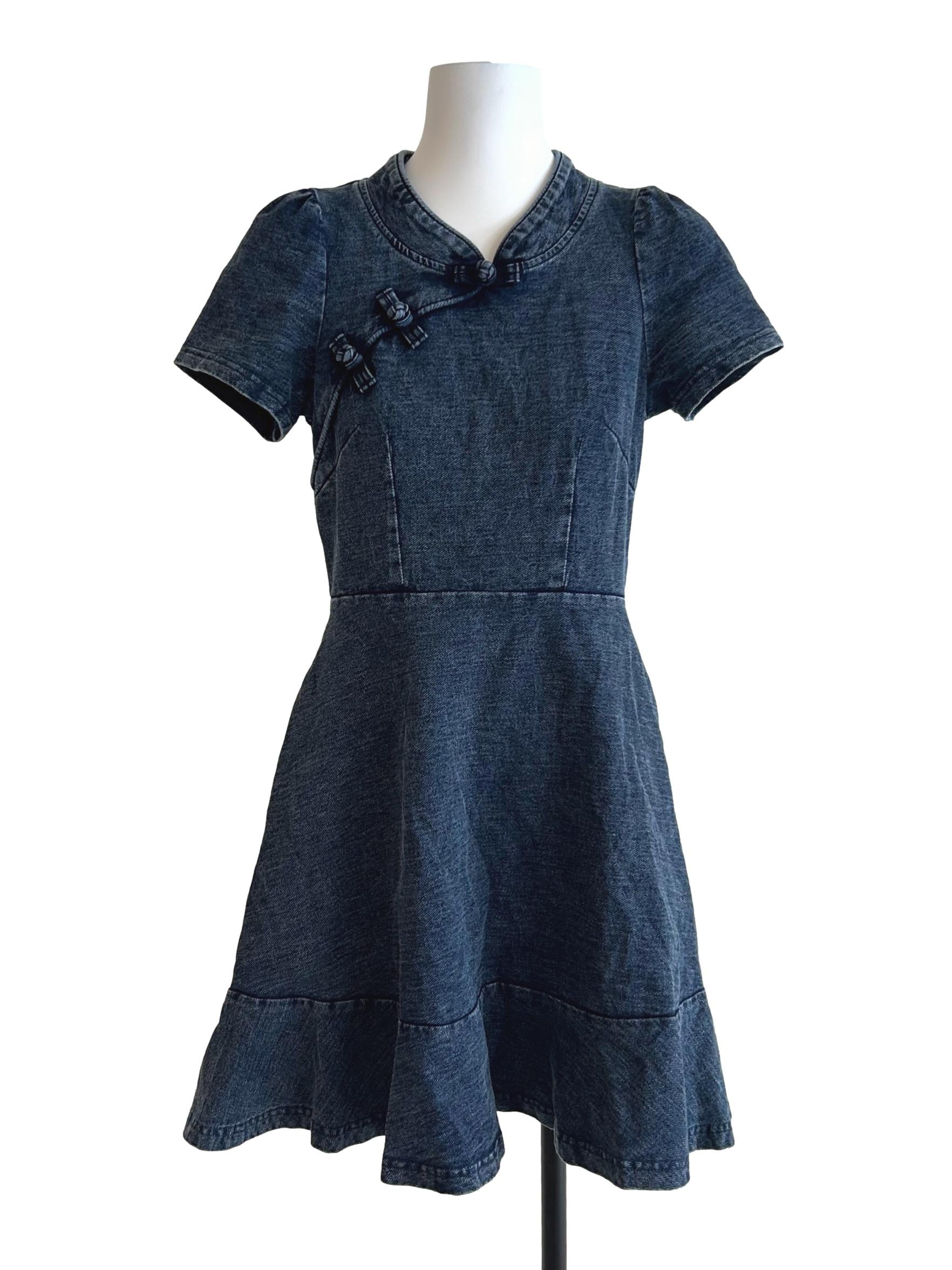 Deep Blue Denim Cheongsam Dress