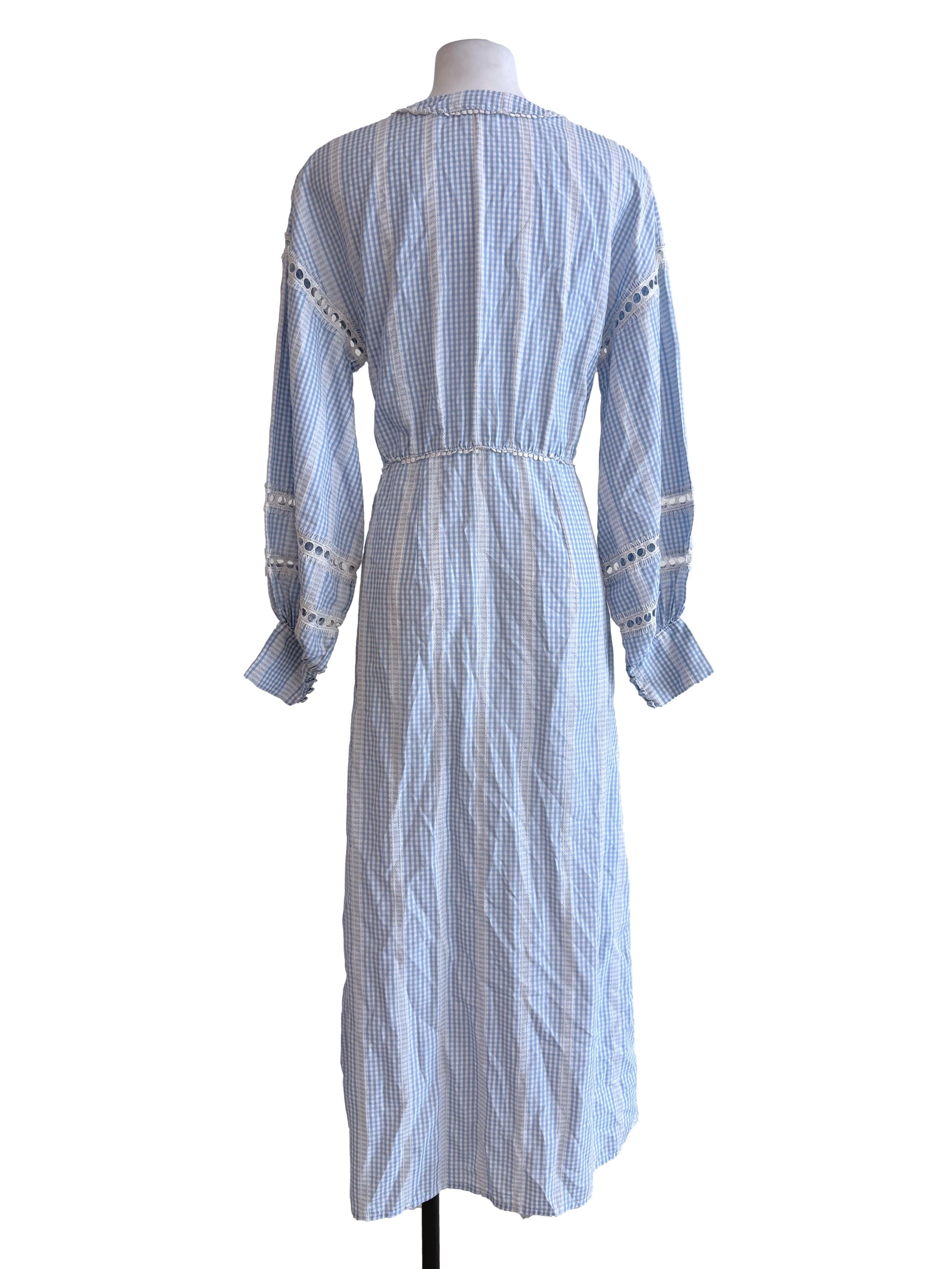 Light Blue Checked Long Sleeve Dress