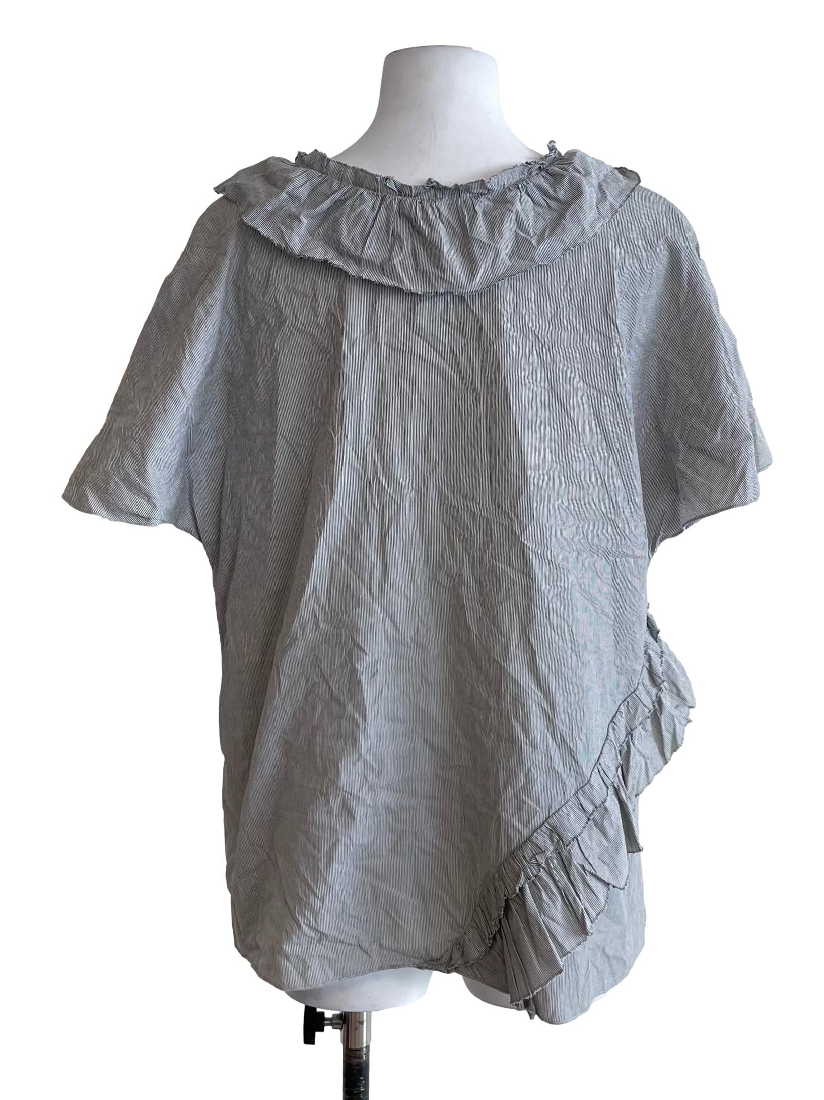 Grey Pinstripe Ruffled Top