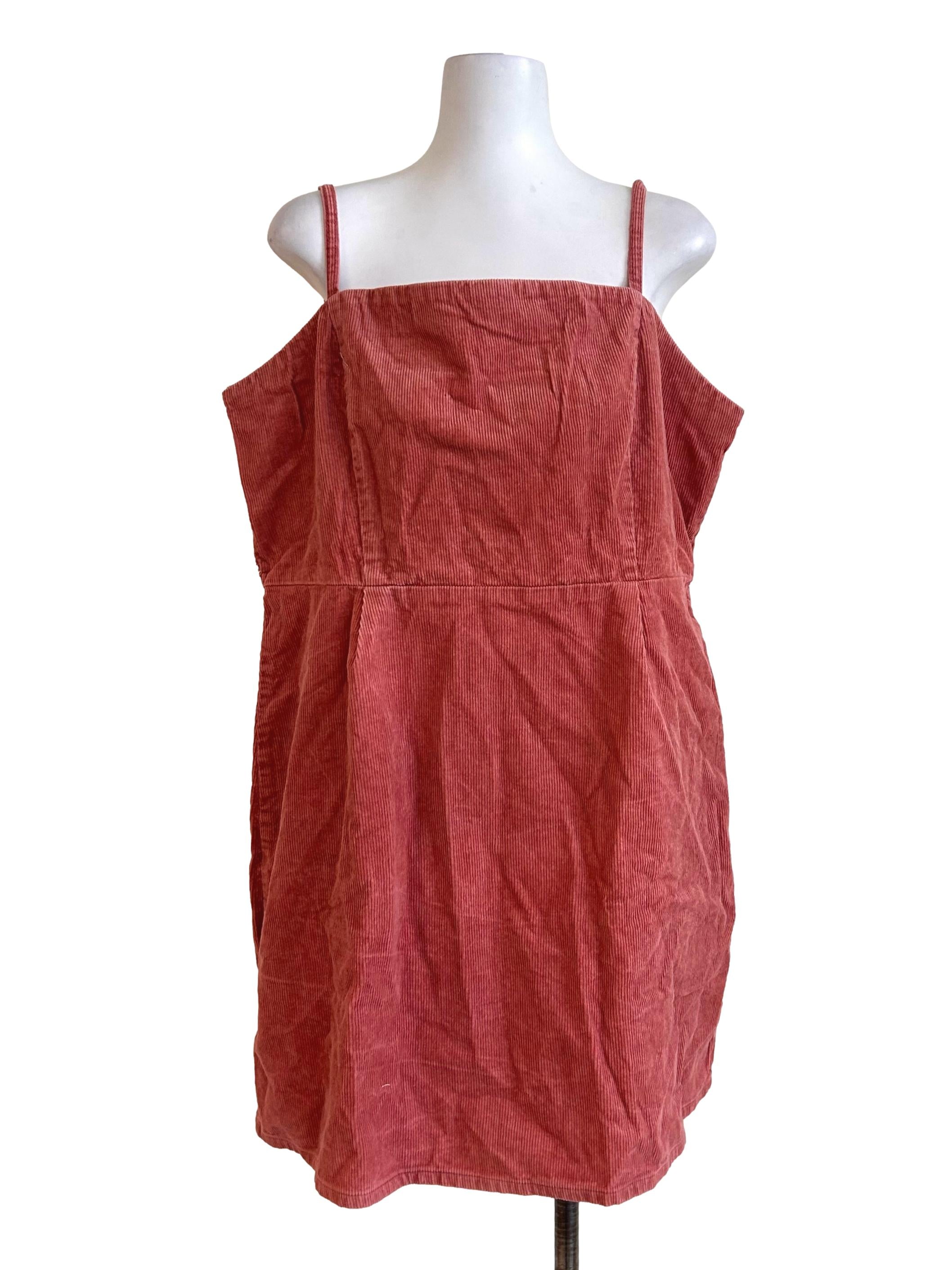 Magenta Pink Corduroy Square Neck Mini Dress