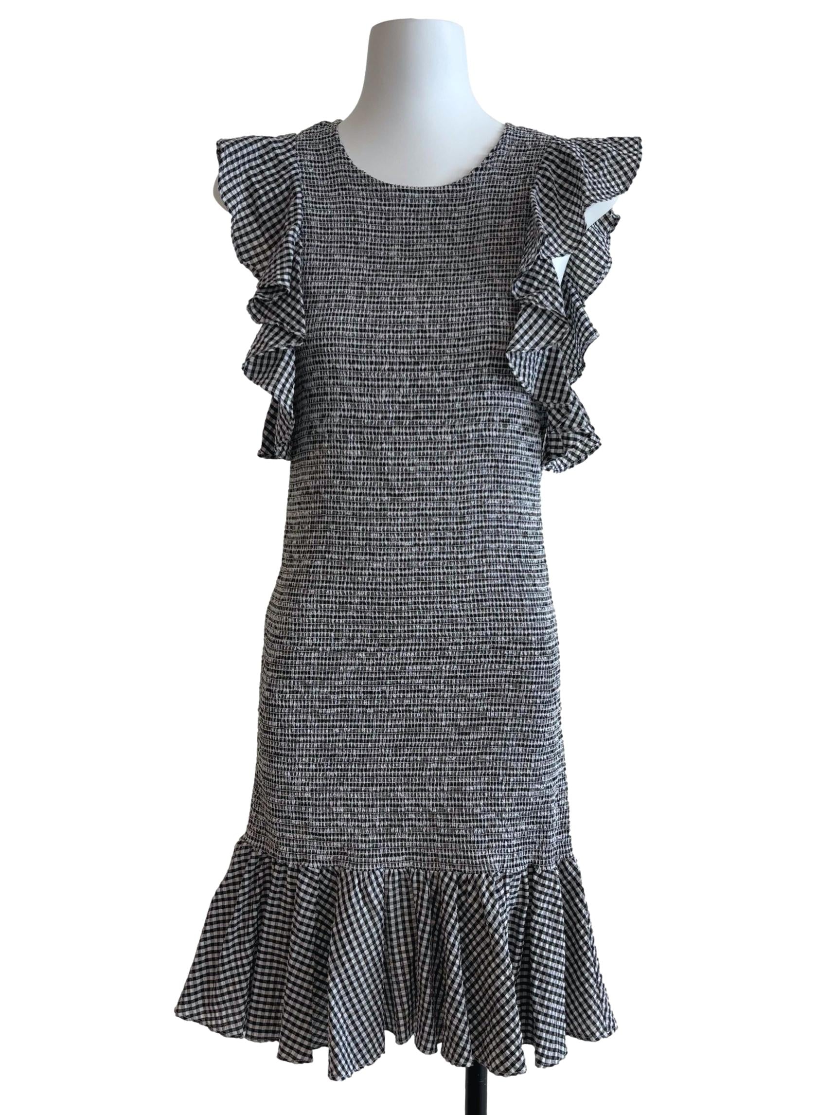Black And White Smocked Gingham Dress