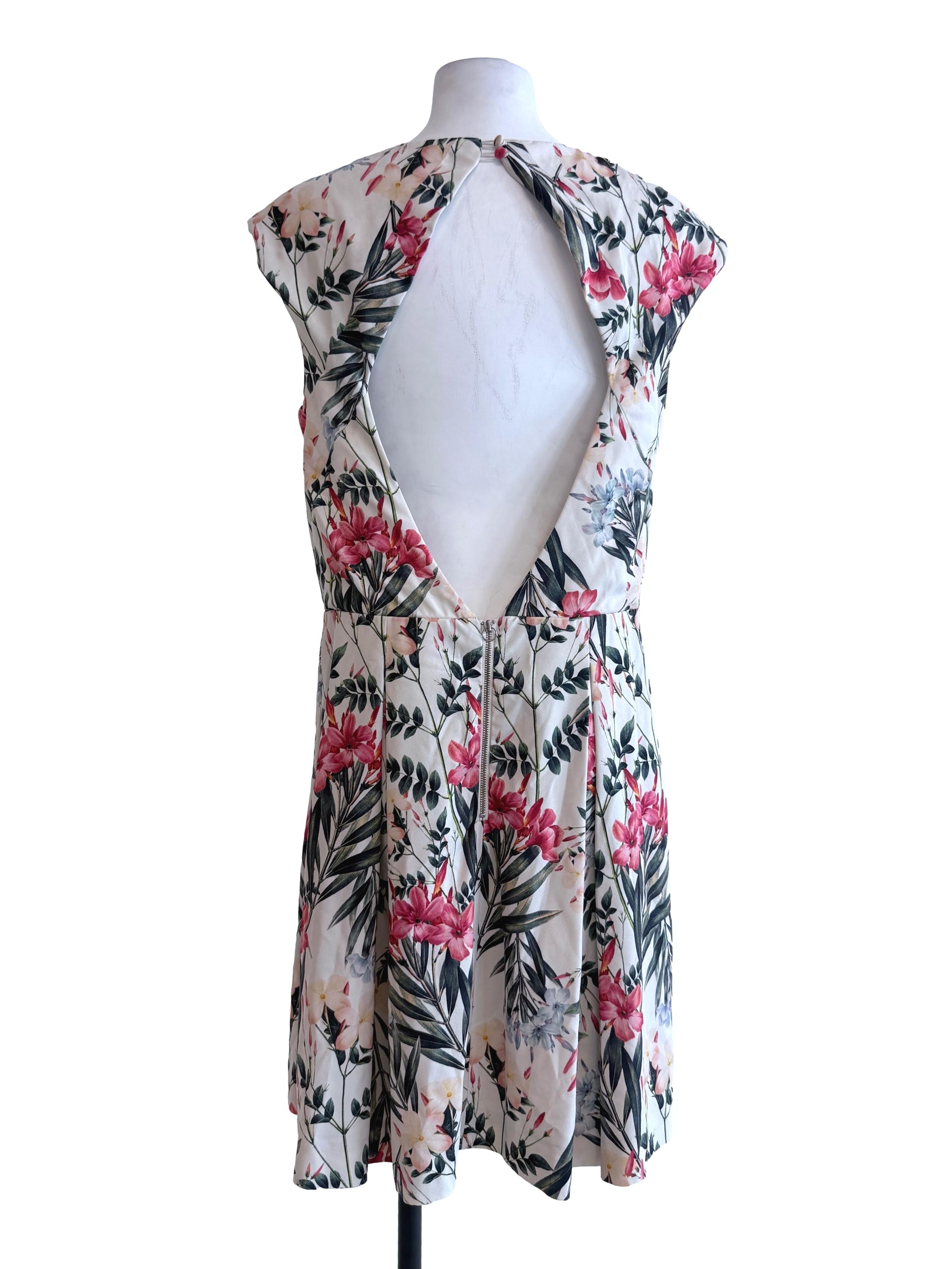 Cream Floral Open Back Dress