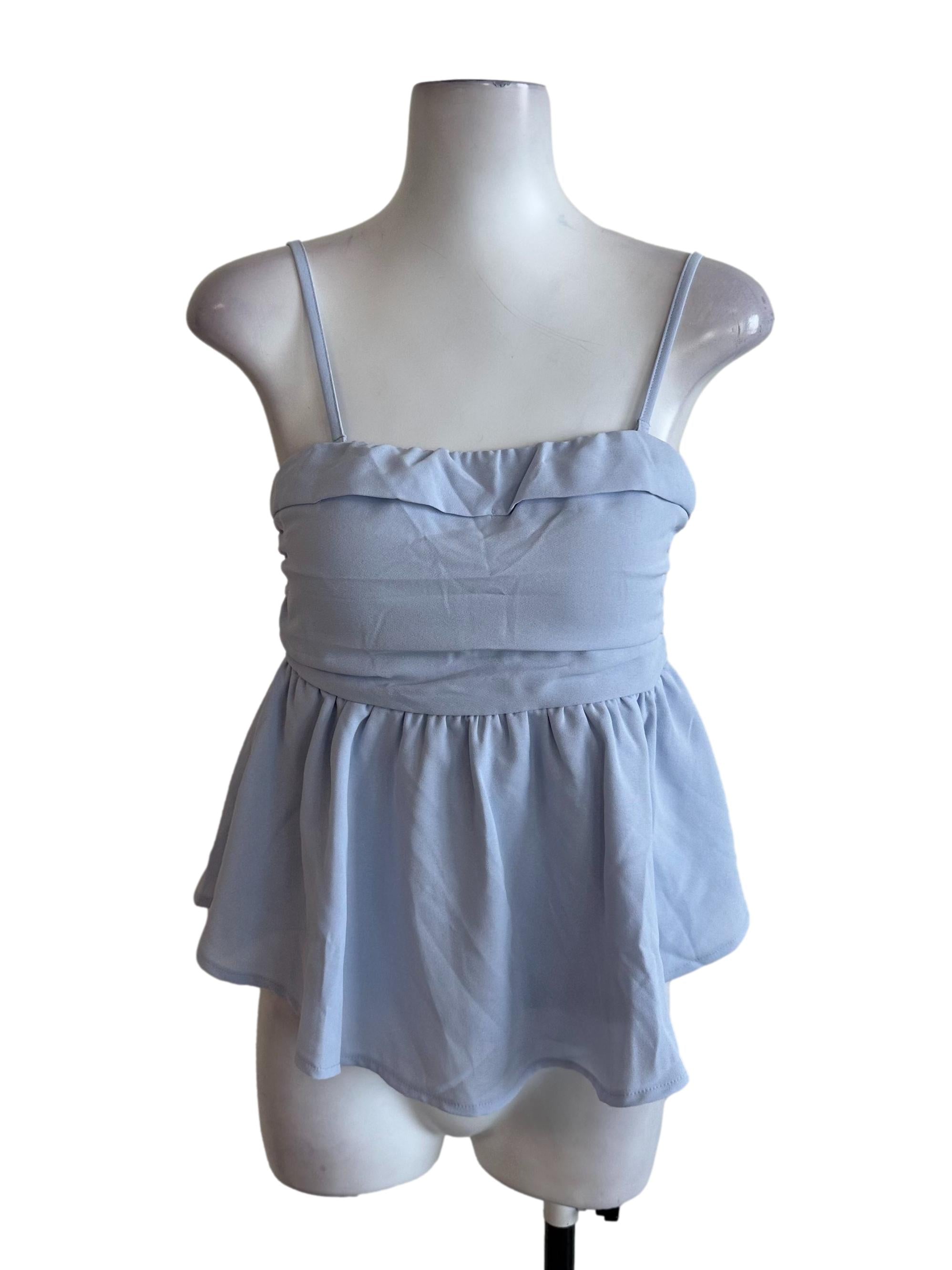 Light Blue Square Neck Peplum Top