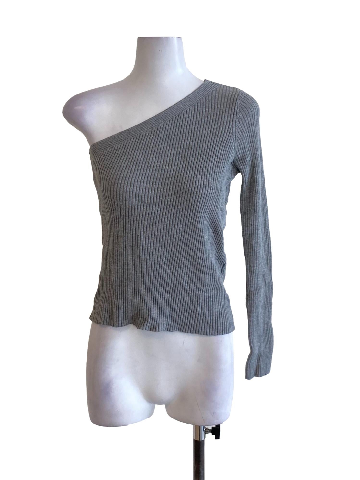 Fossil Grey One Shoulder Knitted Long Sleeve Top
