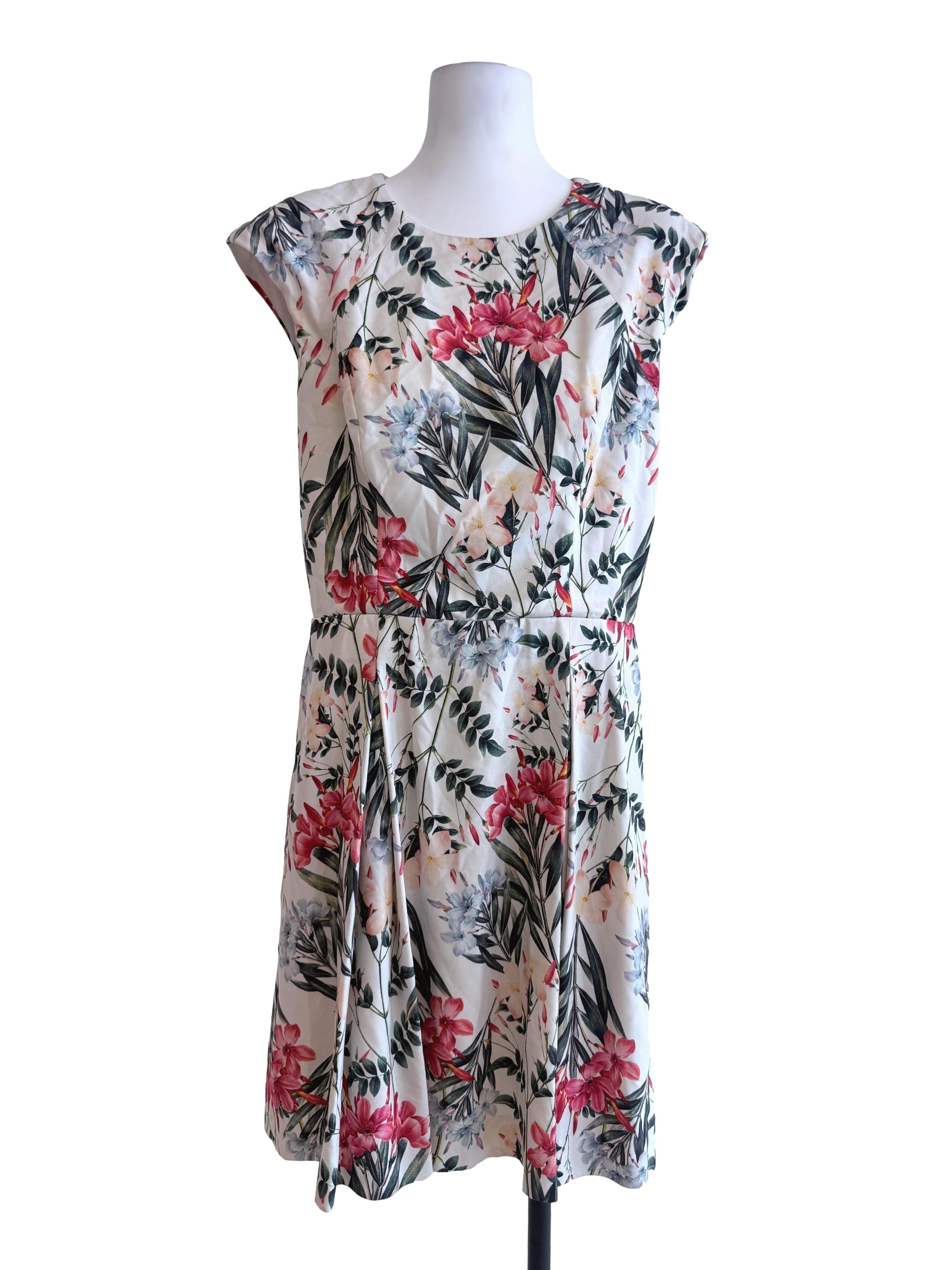 Cream Floral Open Back Dress