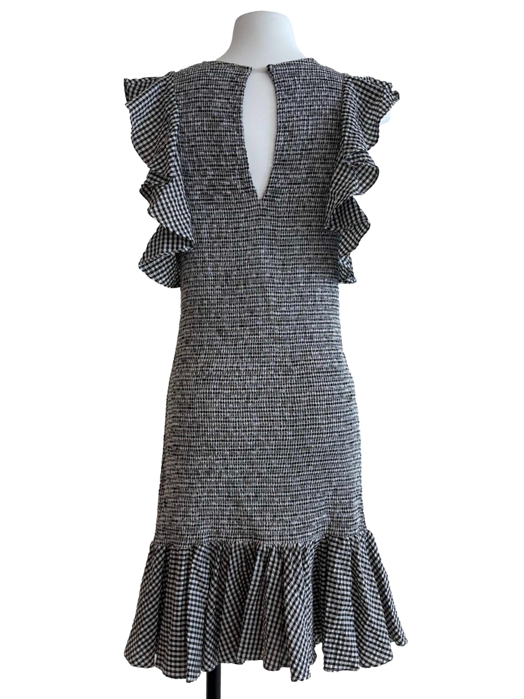 Black And White Smocked Gingham Dress