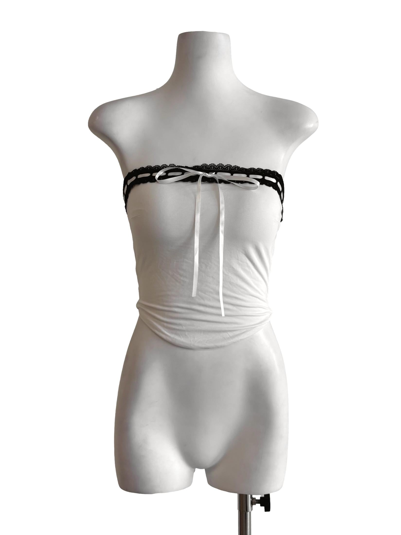 Powder White Black Hem Strapless Top
