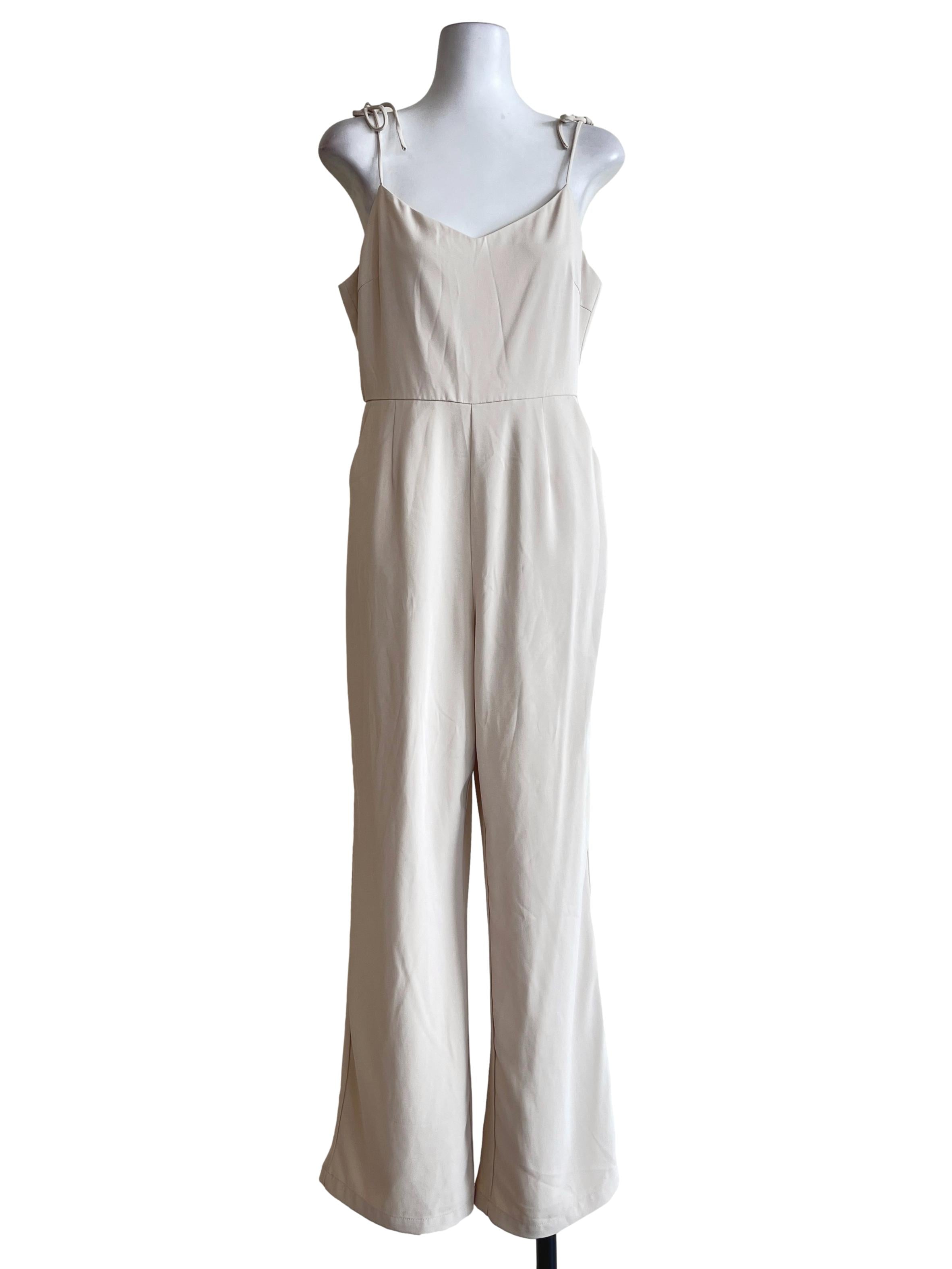 Beige White Spaghetti Strap Jumpsuit