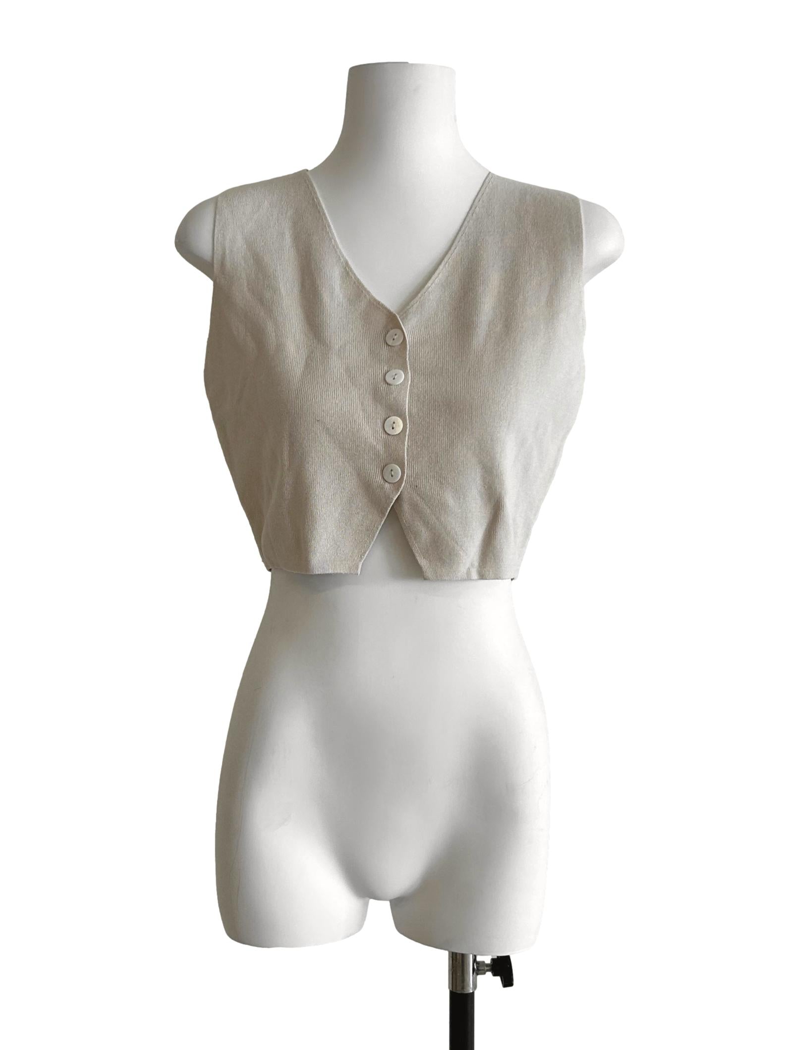 Beige Rib Knit Sleeveless Top TWL