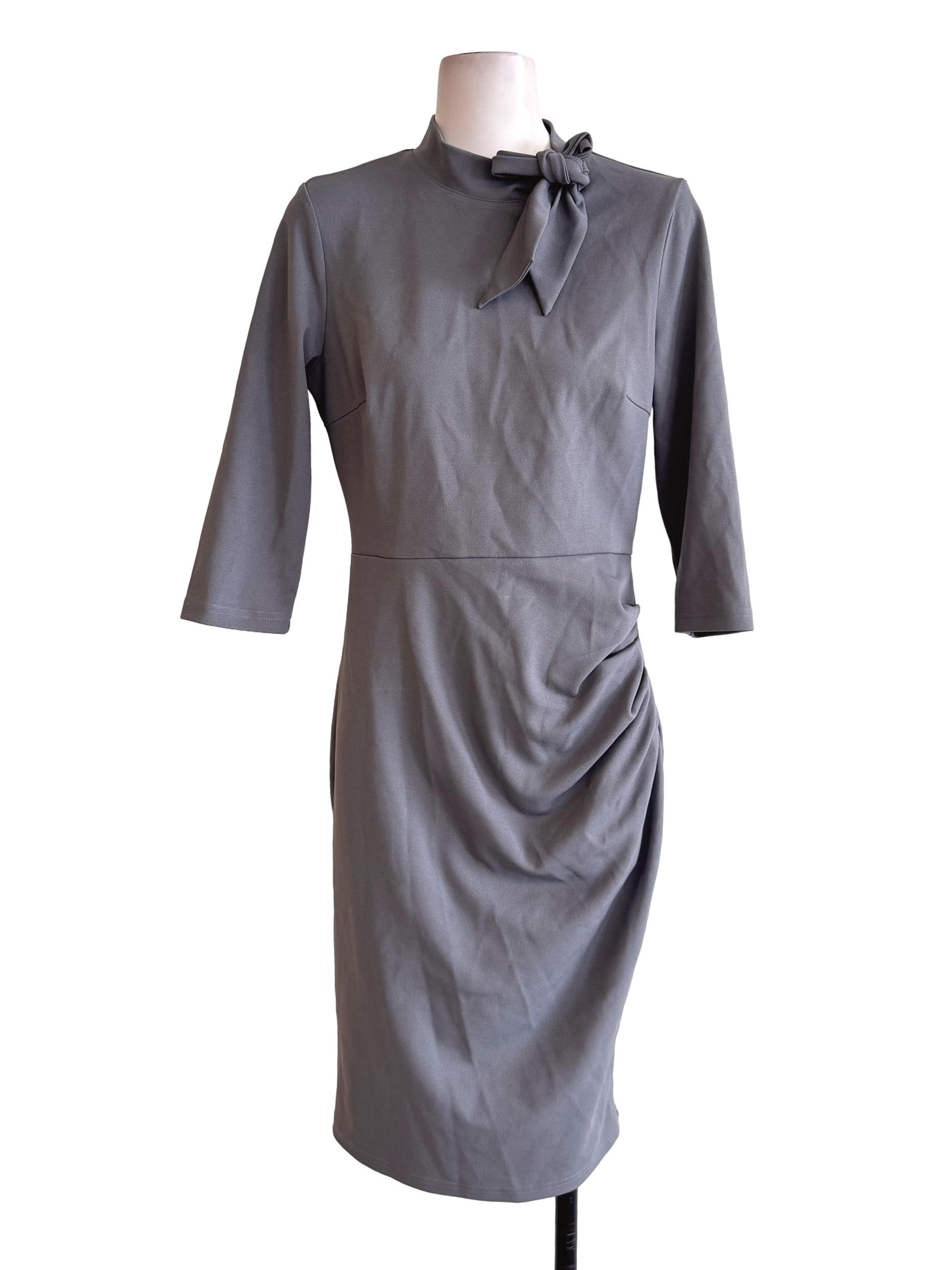 Grey Long Sleeve Ruched Dress