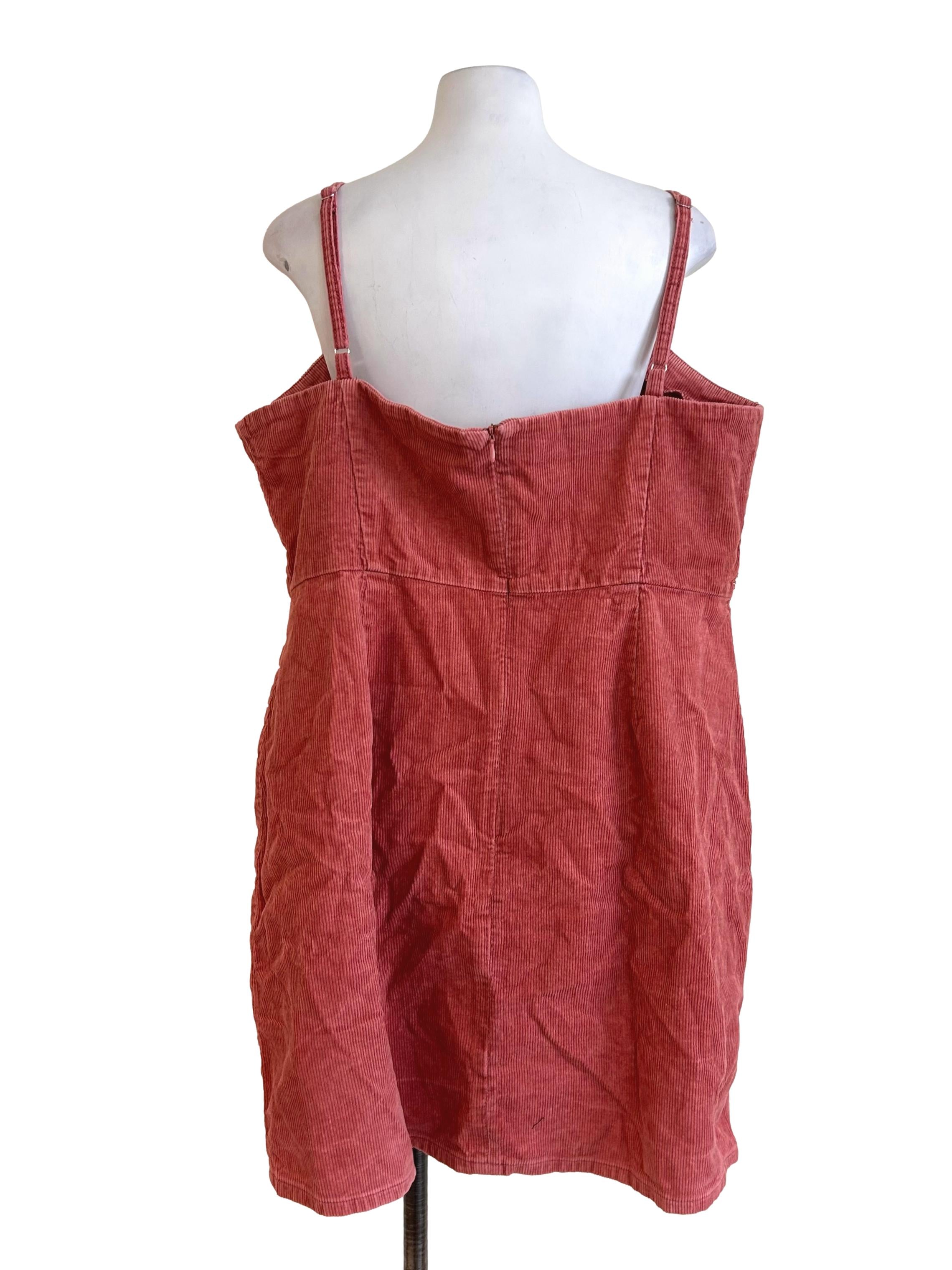 Magenta Pink Corduroy Square Neck Mini Dress