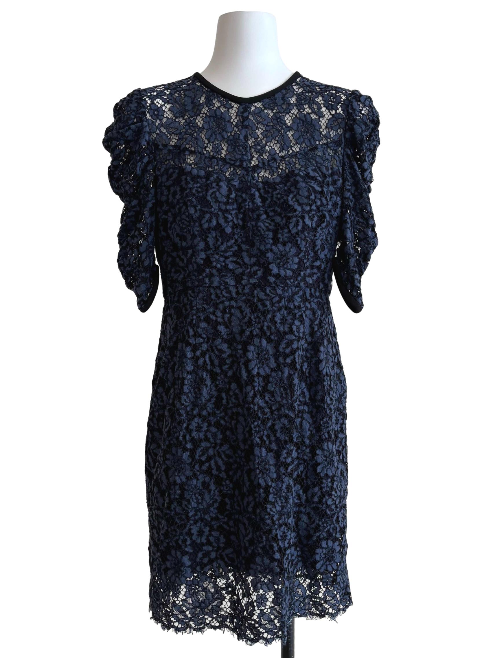 Midnight Blue Floral Lace Sheath Dress