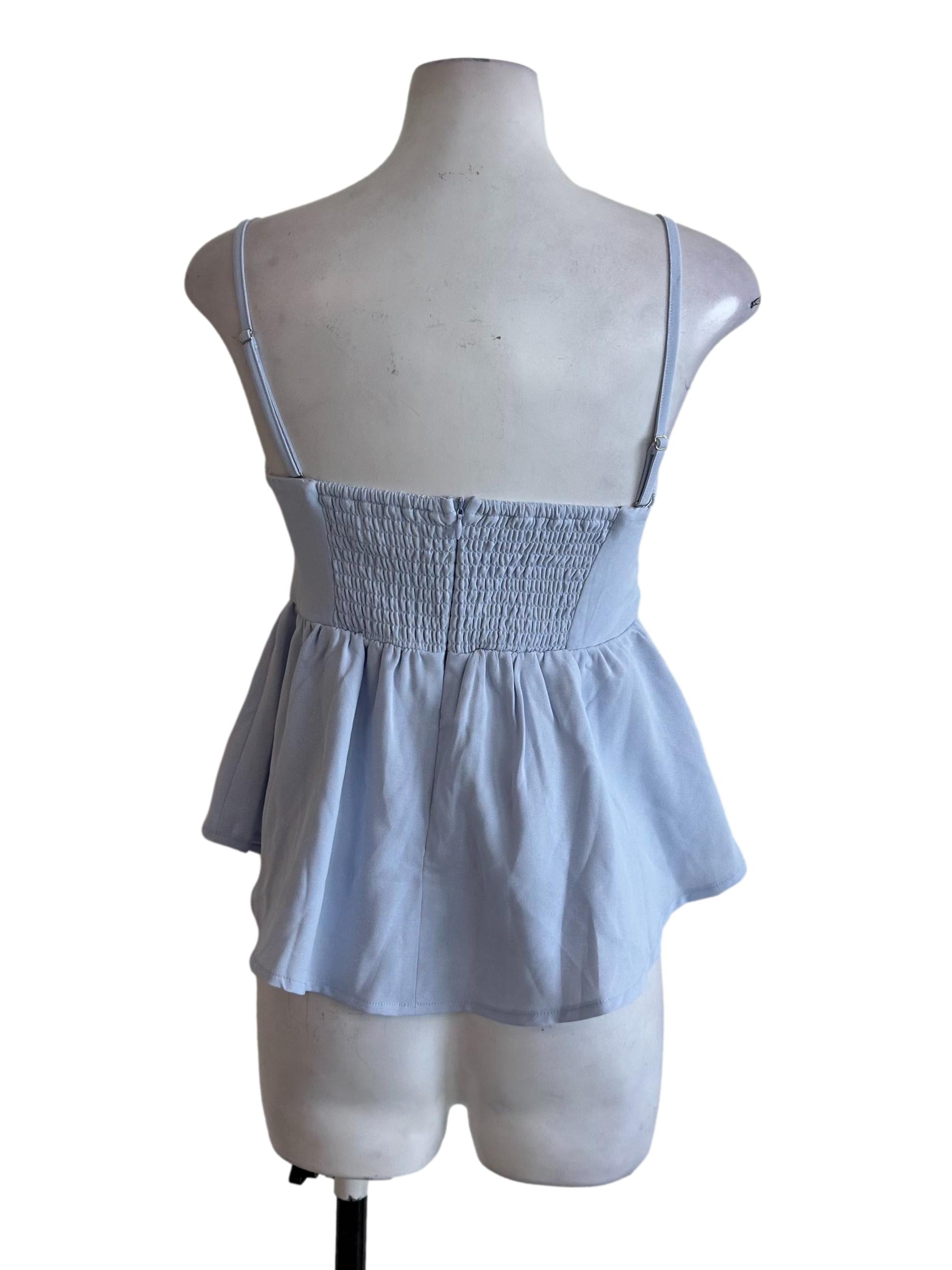 Light Blue Square Neck Peplum Top