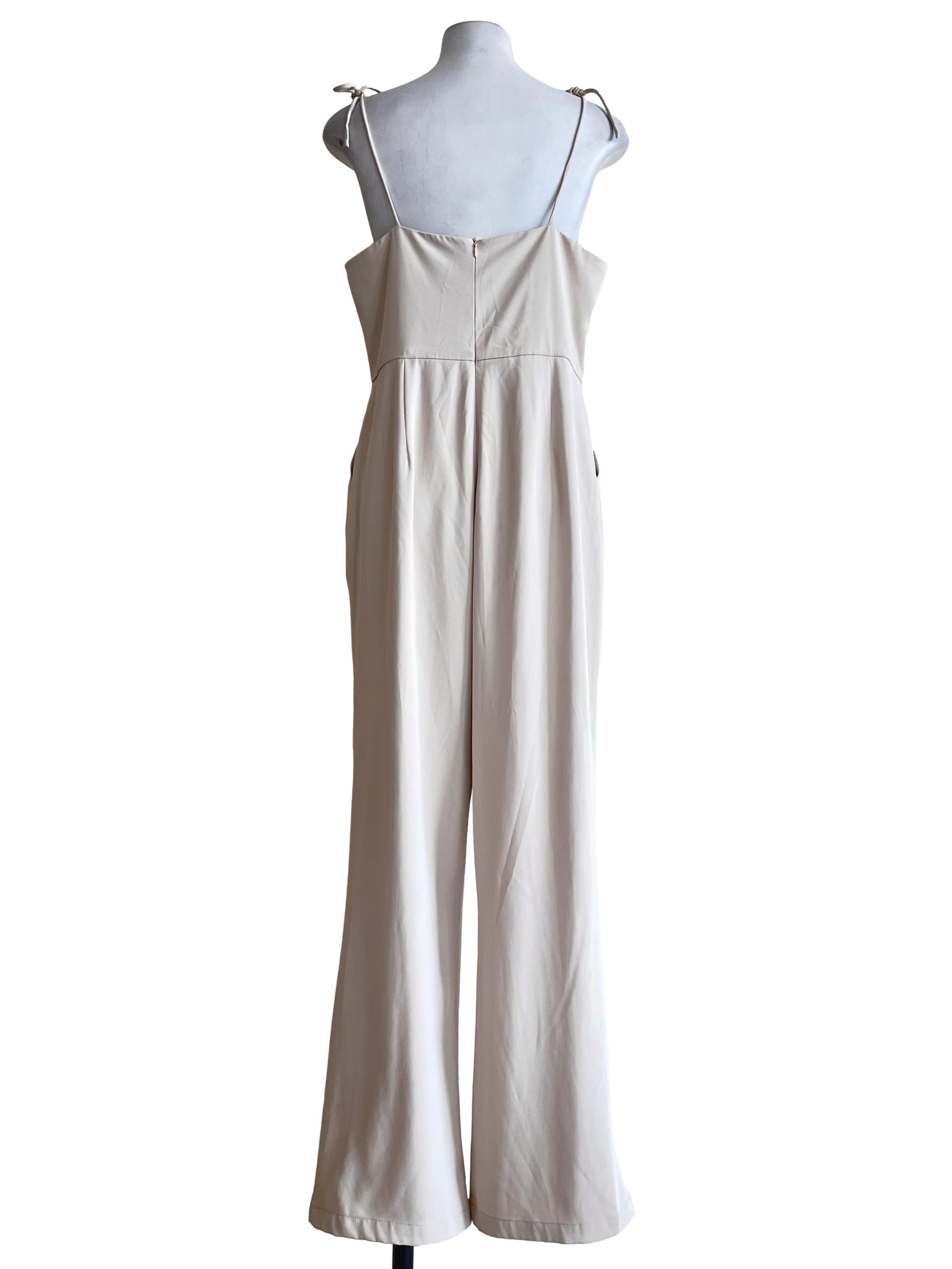 Beige White Spaghetti Strap Jumpsuit