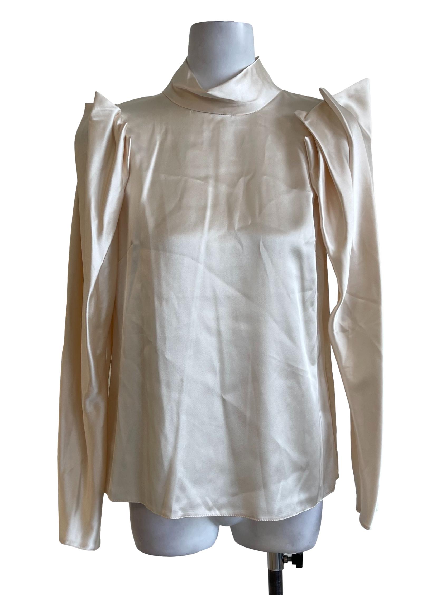 Cream Satin High Neck Blouse