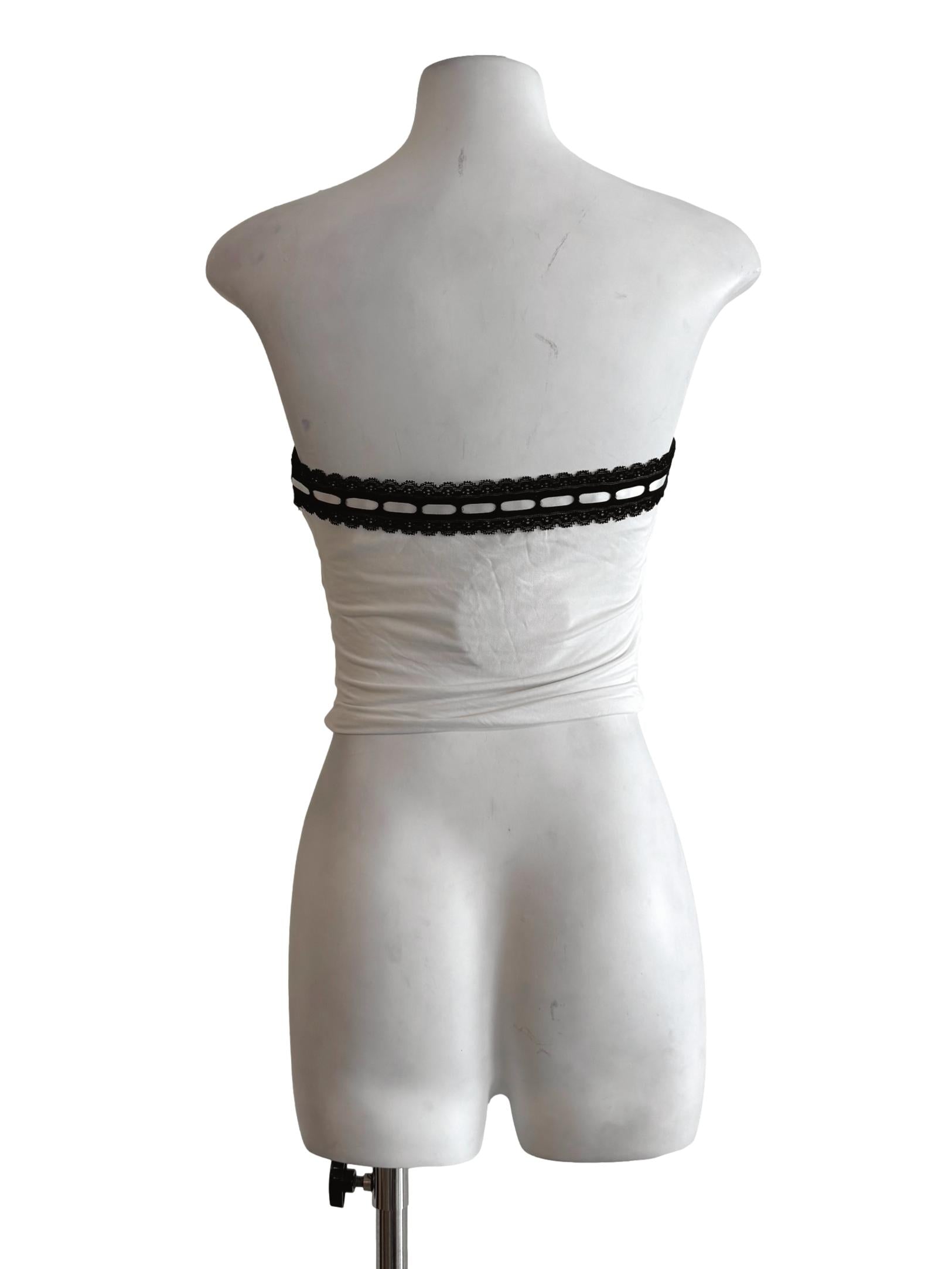 Powder White Black Hem Strapless Top