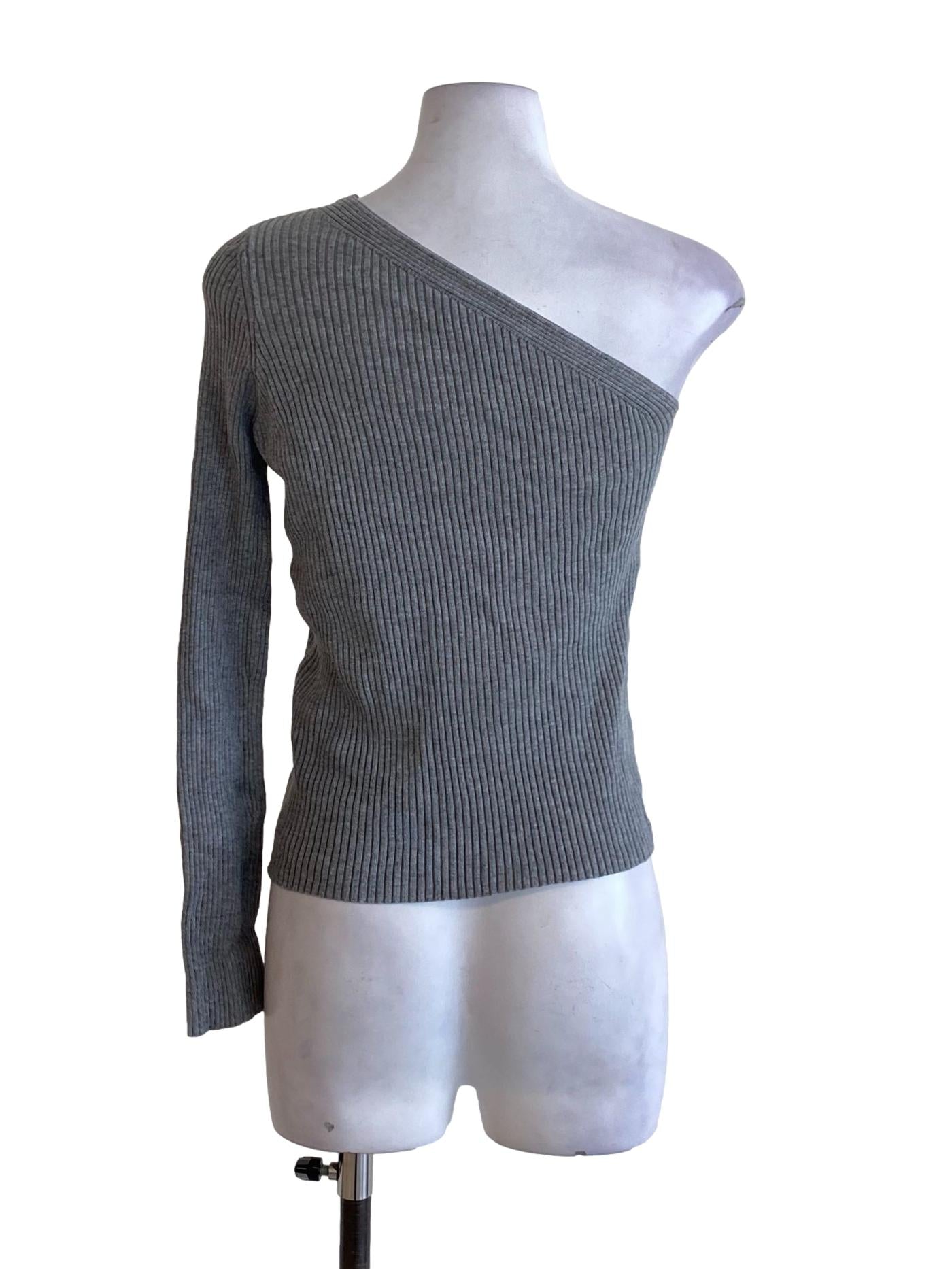 Fossil Grey One Shoulder Knitted Long Sleeve Top