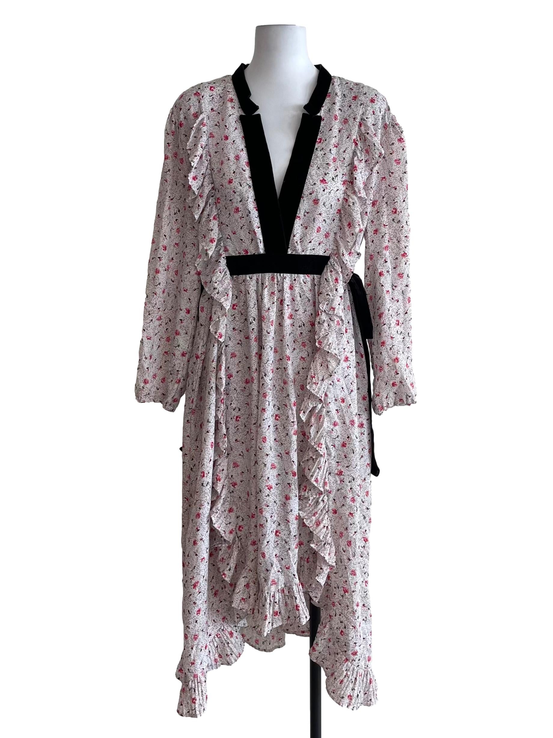White And Black Floral Velvet Trace Dress