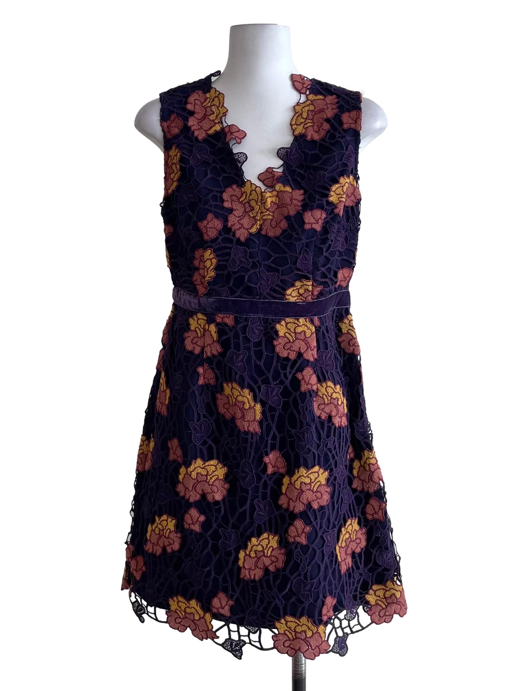 Dark Purple Embroidery V Neck Sheath Dress