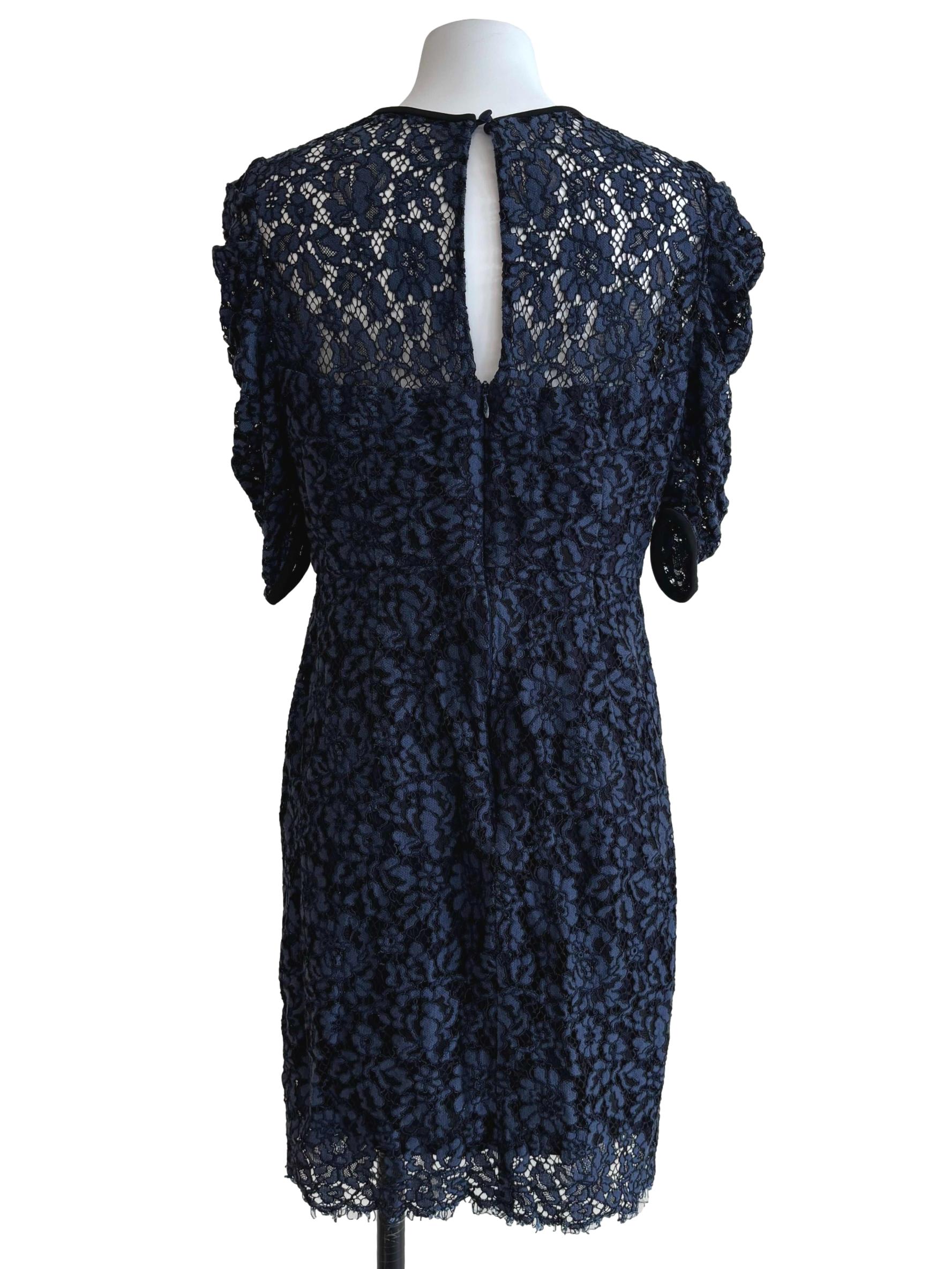 Midnight Blue Floral Lace Sheath Dress
