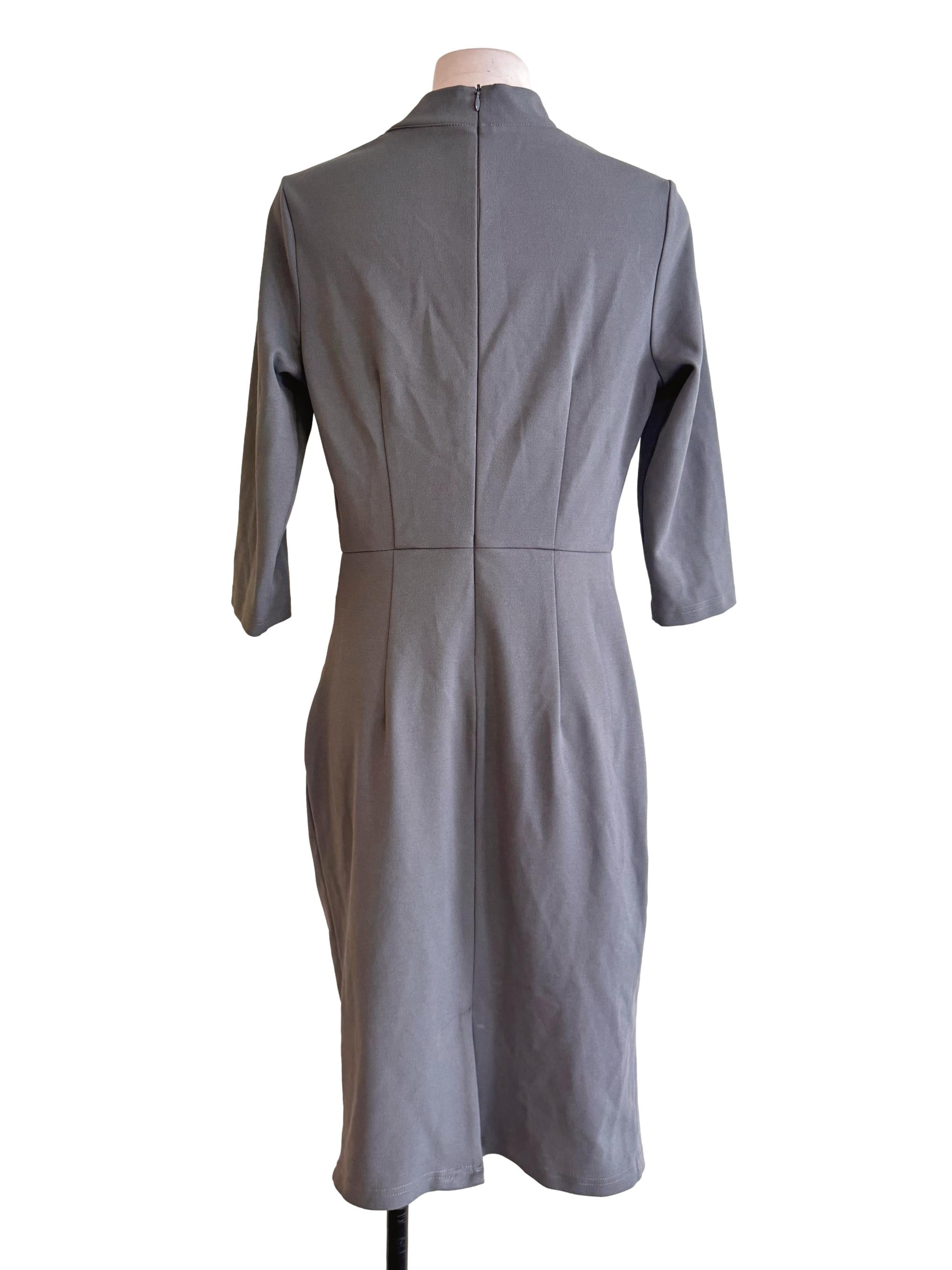 Grey Long Sleeve Ruched Dress