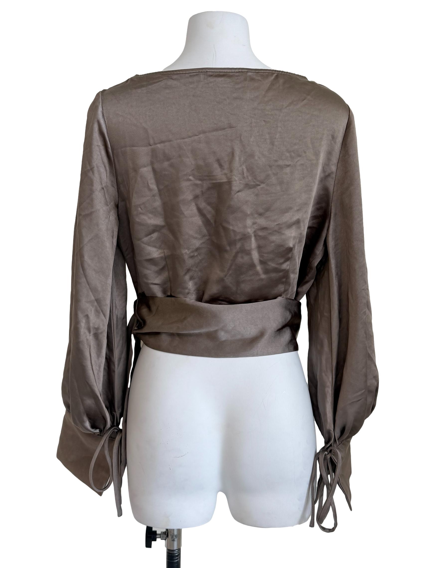 Coffee Brown Satin Wrap Top