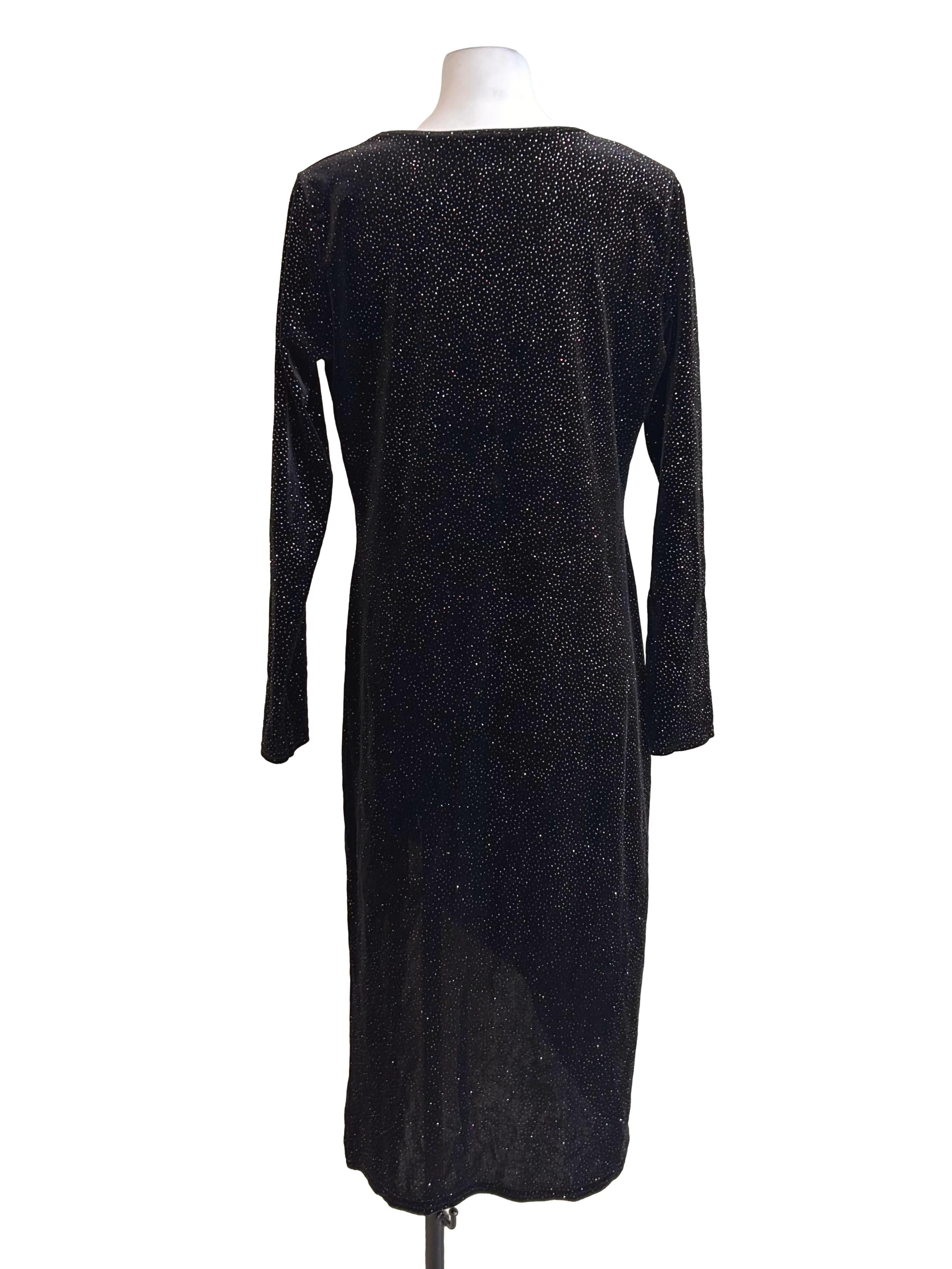 Black Sparkly Asymmetric Long Sleeve Dress