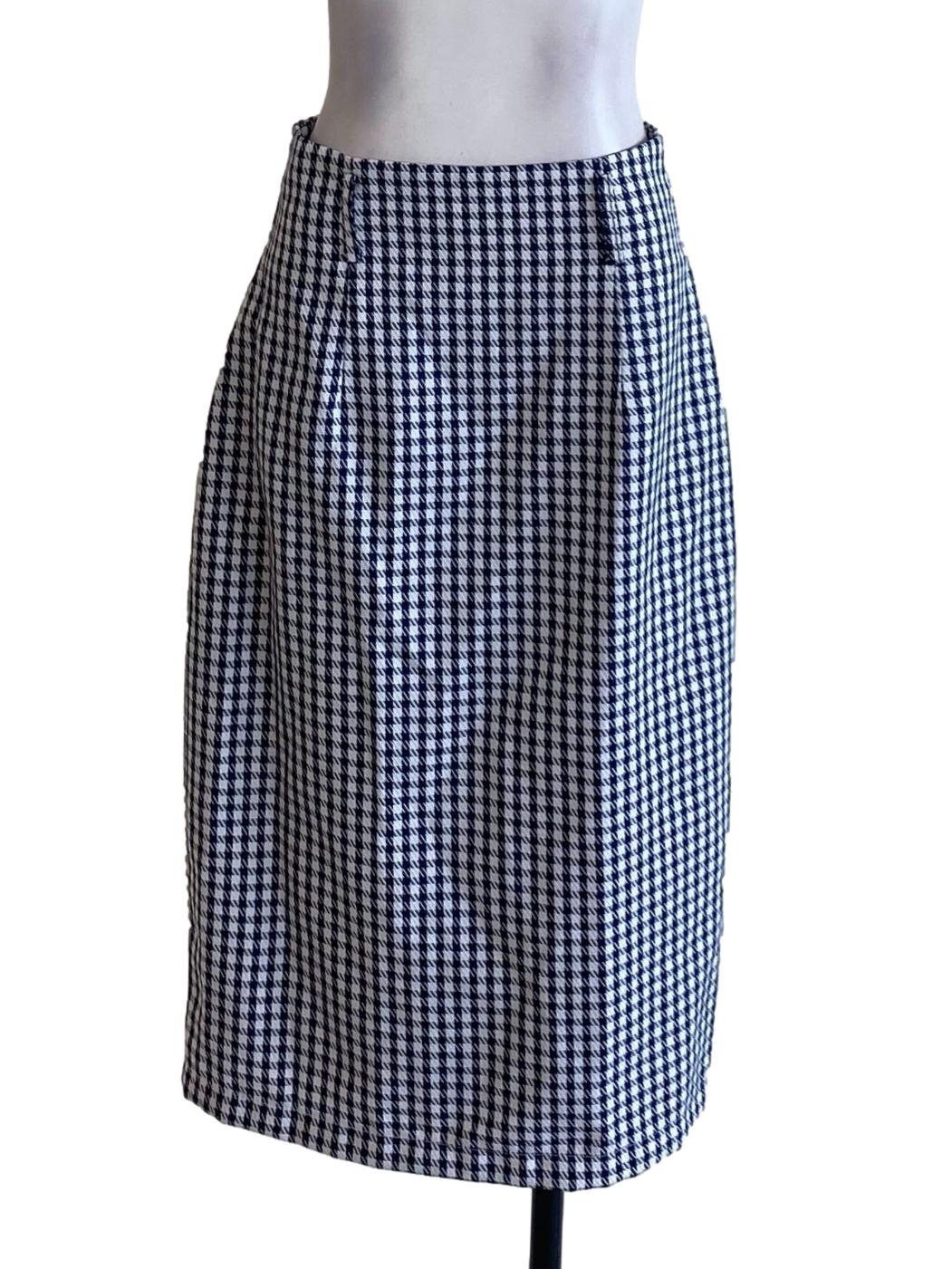 Midnight Blue Houndstooth Plaid Pencil Skirt