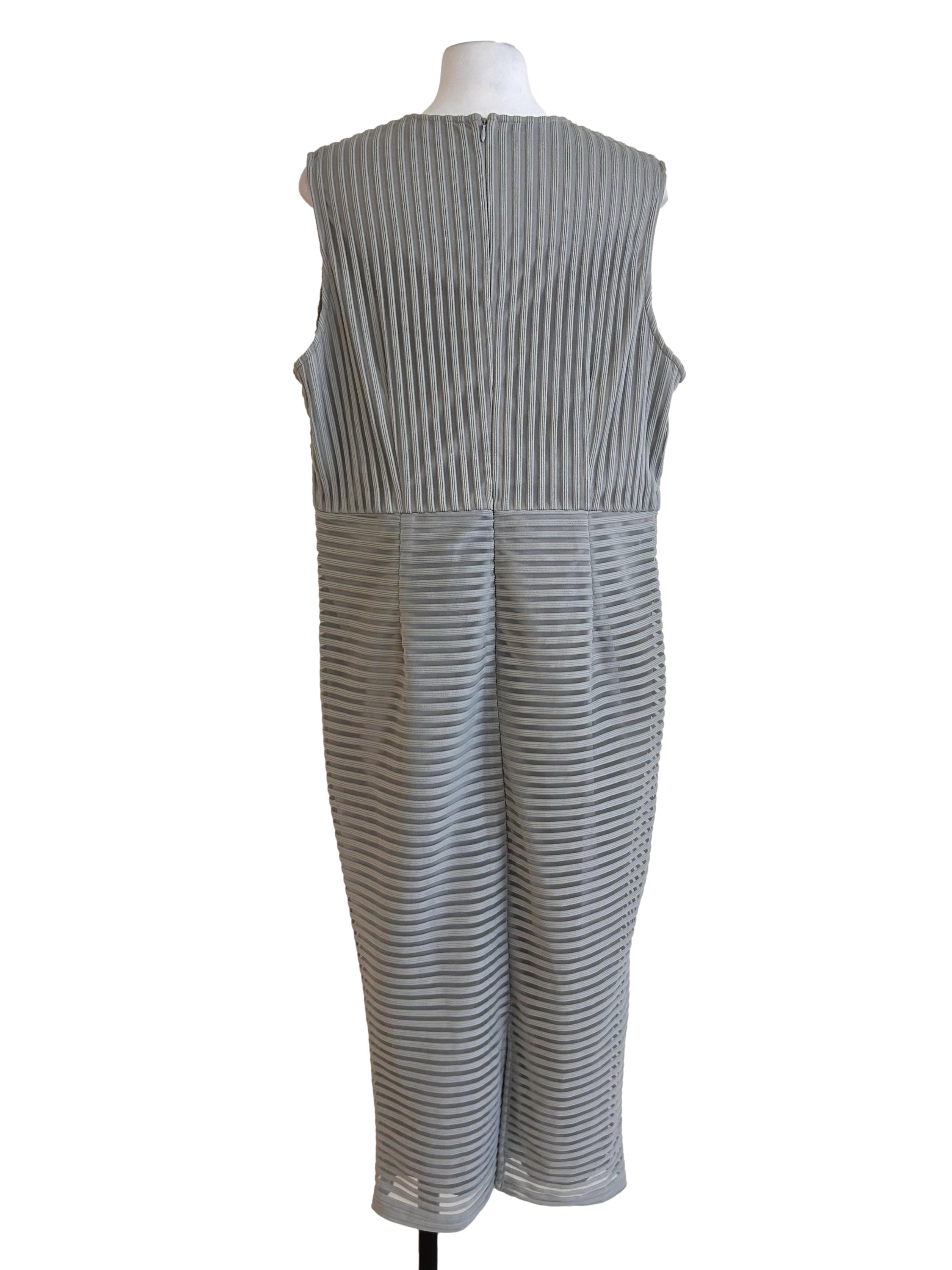 Cloud Grey Deep V Neck Striped Dress