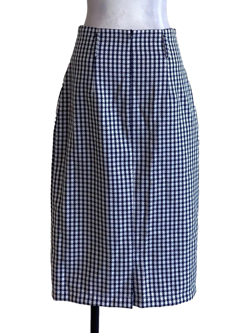 Midnight Blue Houndstooth Plaid Pencil Skirt
