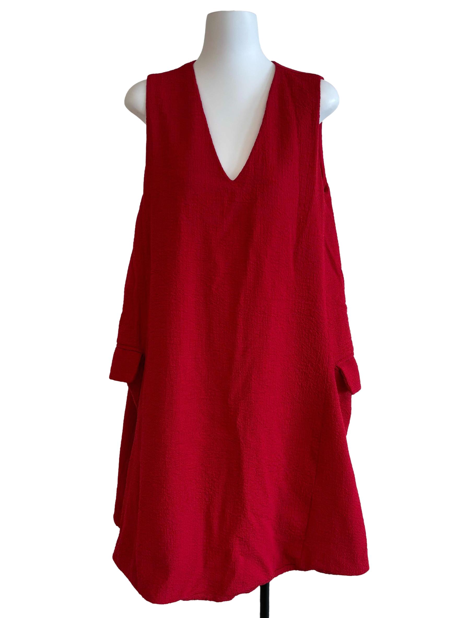 Apple Red Plunged Neck Tent Dress