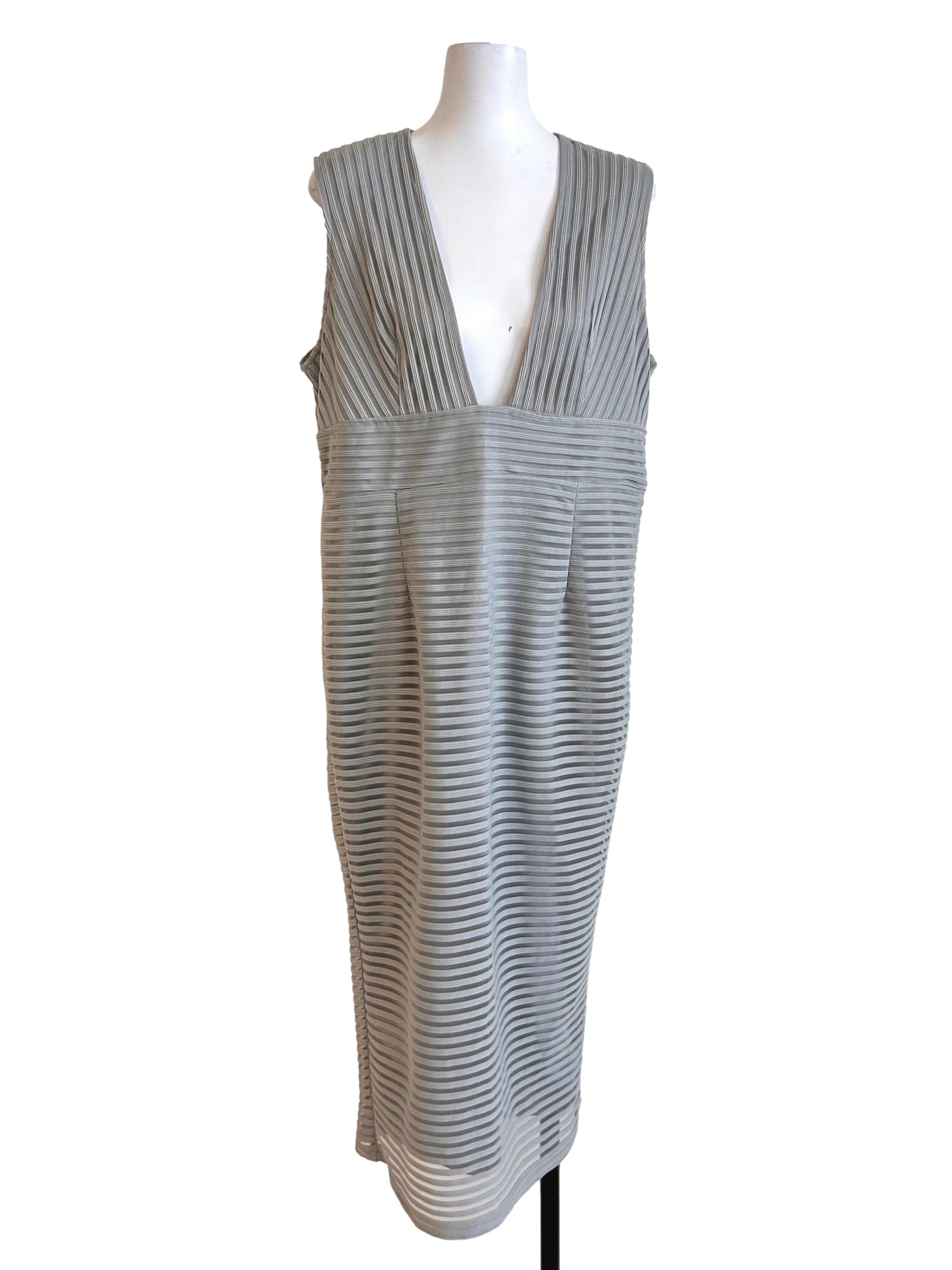 Cloud Grey Deep V Neck Striped Dress