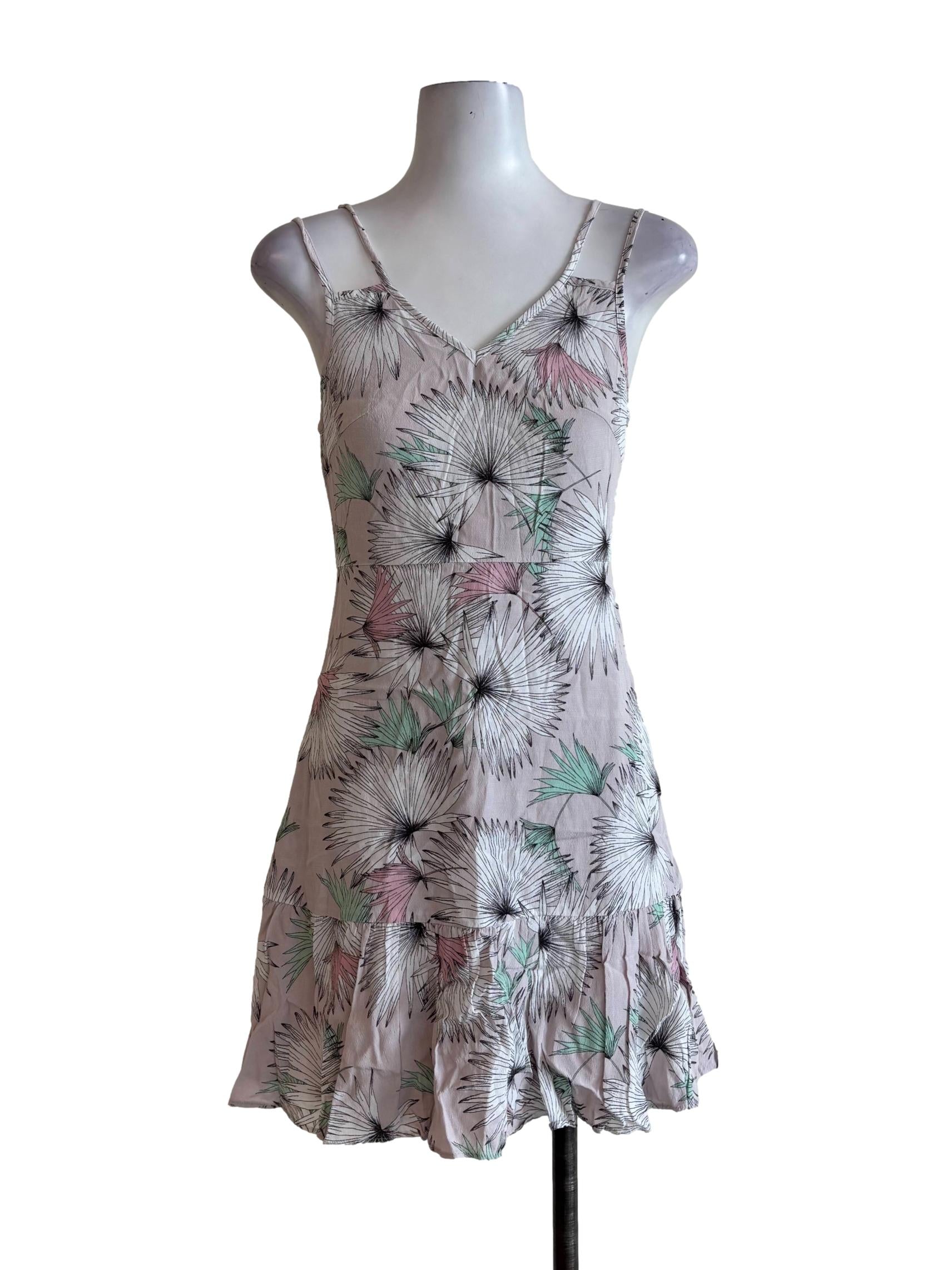 Soft Dusty Pink Leaf Prints Mini Dress