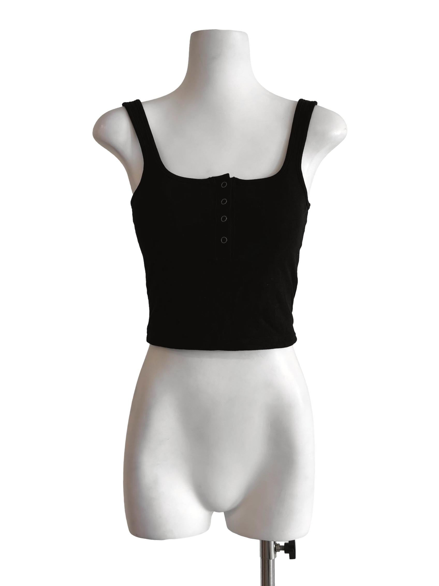 Night Black Square Neck Ribbed Top TTR