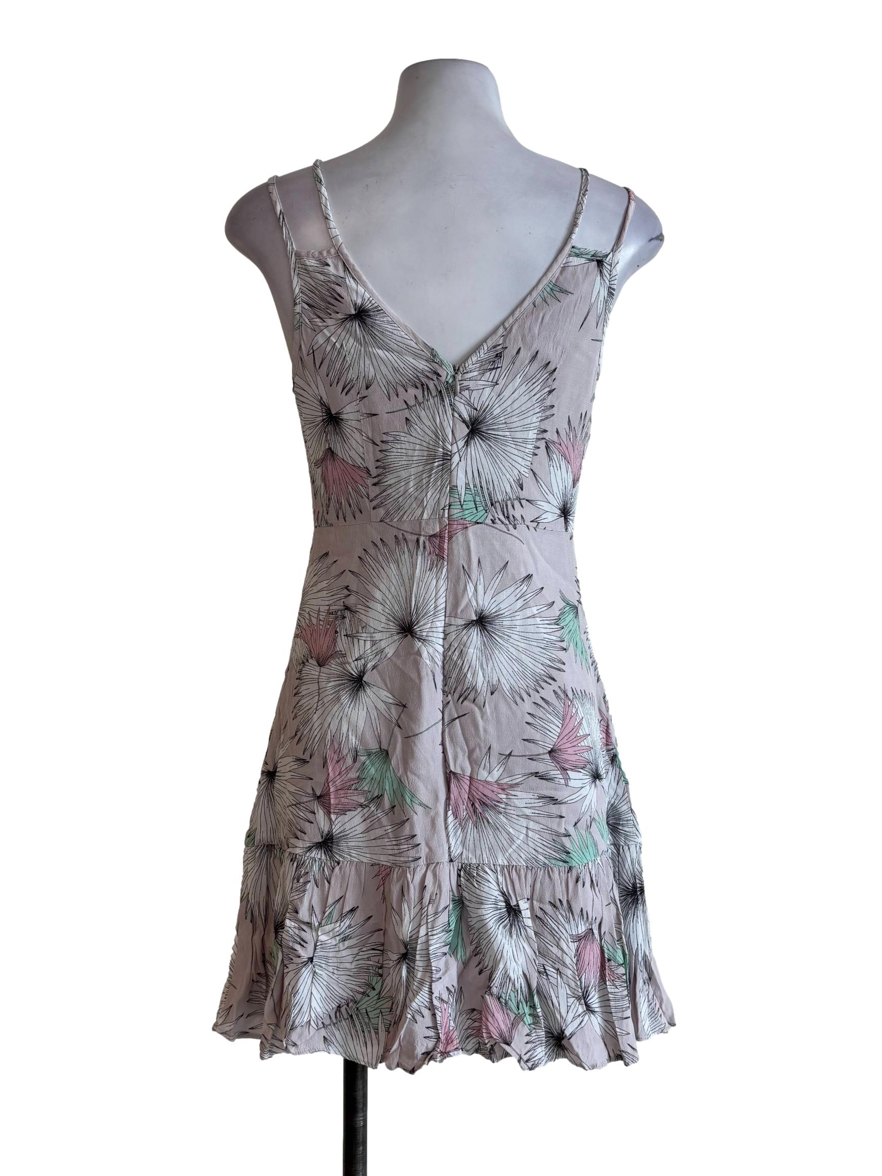 Soft Dusty Pink Leaf Prints Mini Dress