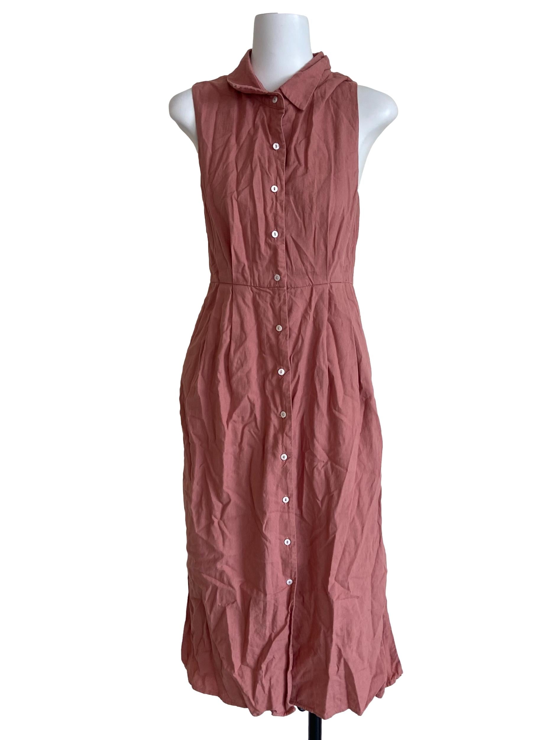 Coral Linen Pleated Shirt Dress OSN